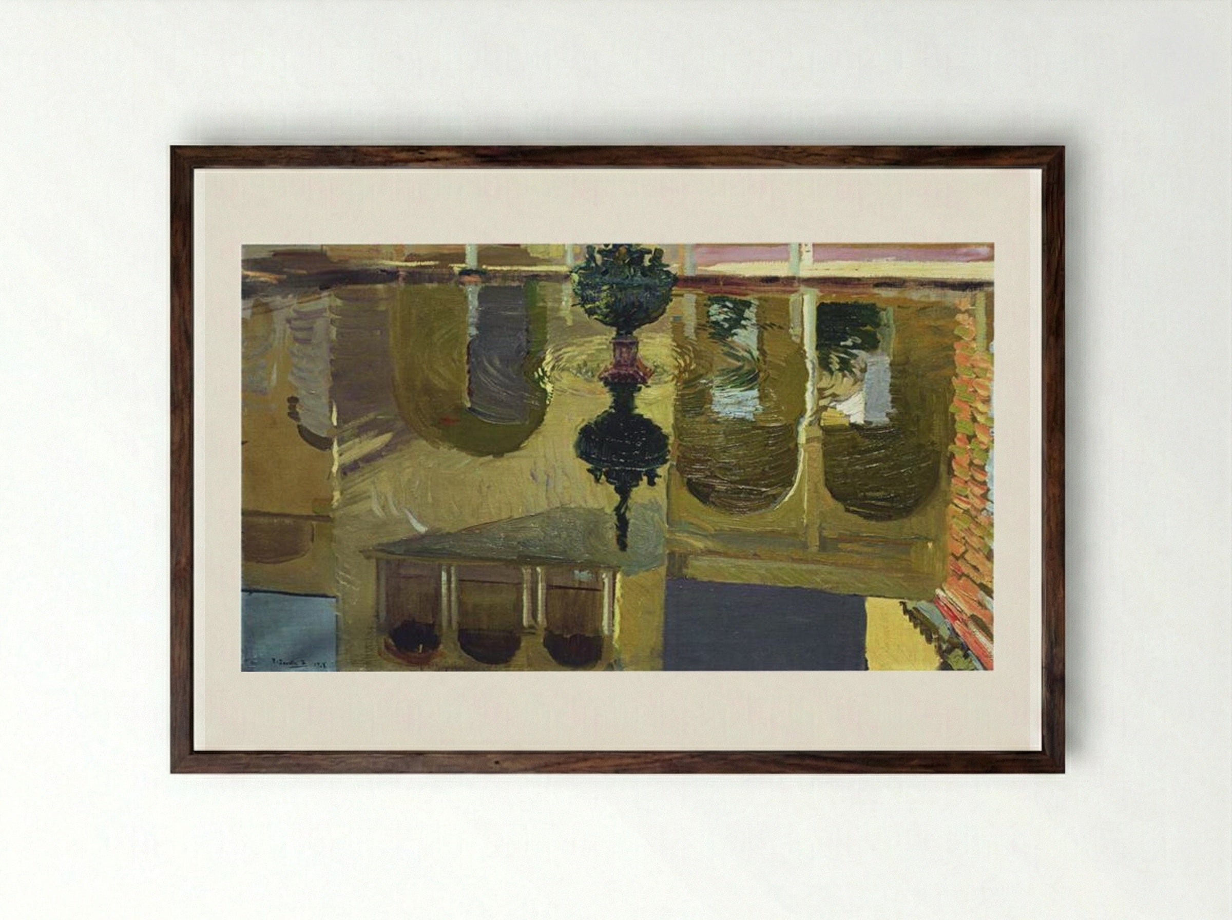 Reflections in a Fountain - Joaquín Sorolla - Framed Print Dark Wood