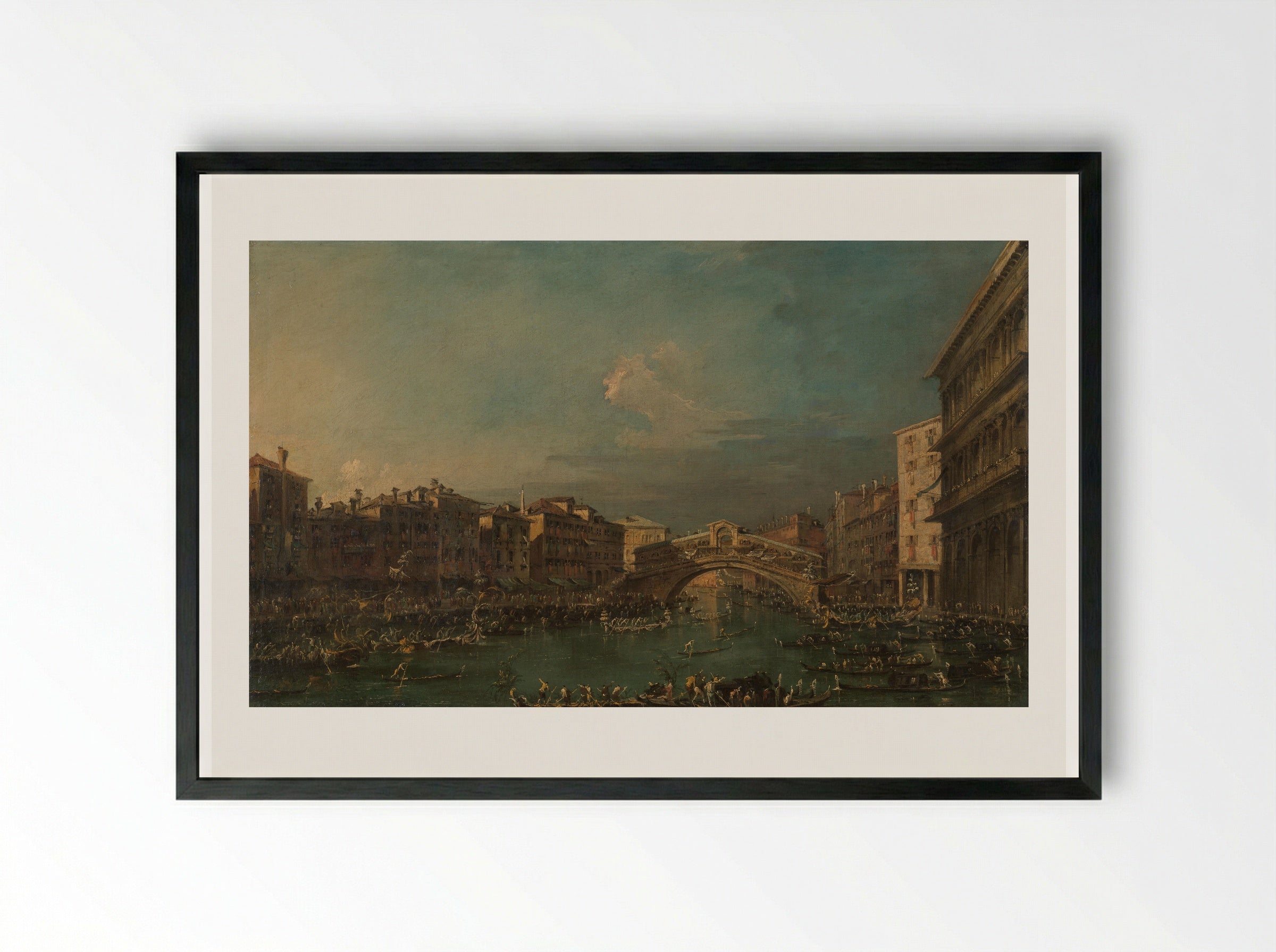 Regatta on the Grand Canal near the Rialto Bridge - Francesco Guardi - Framed Print Black