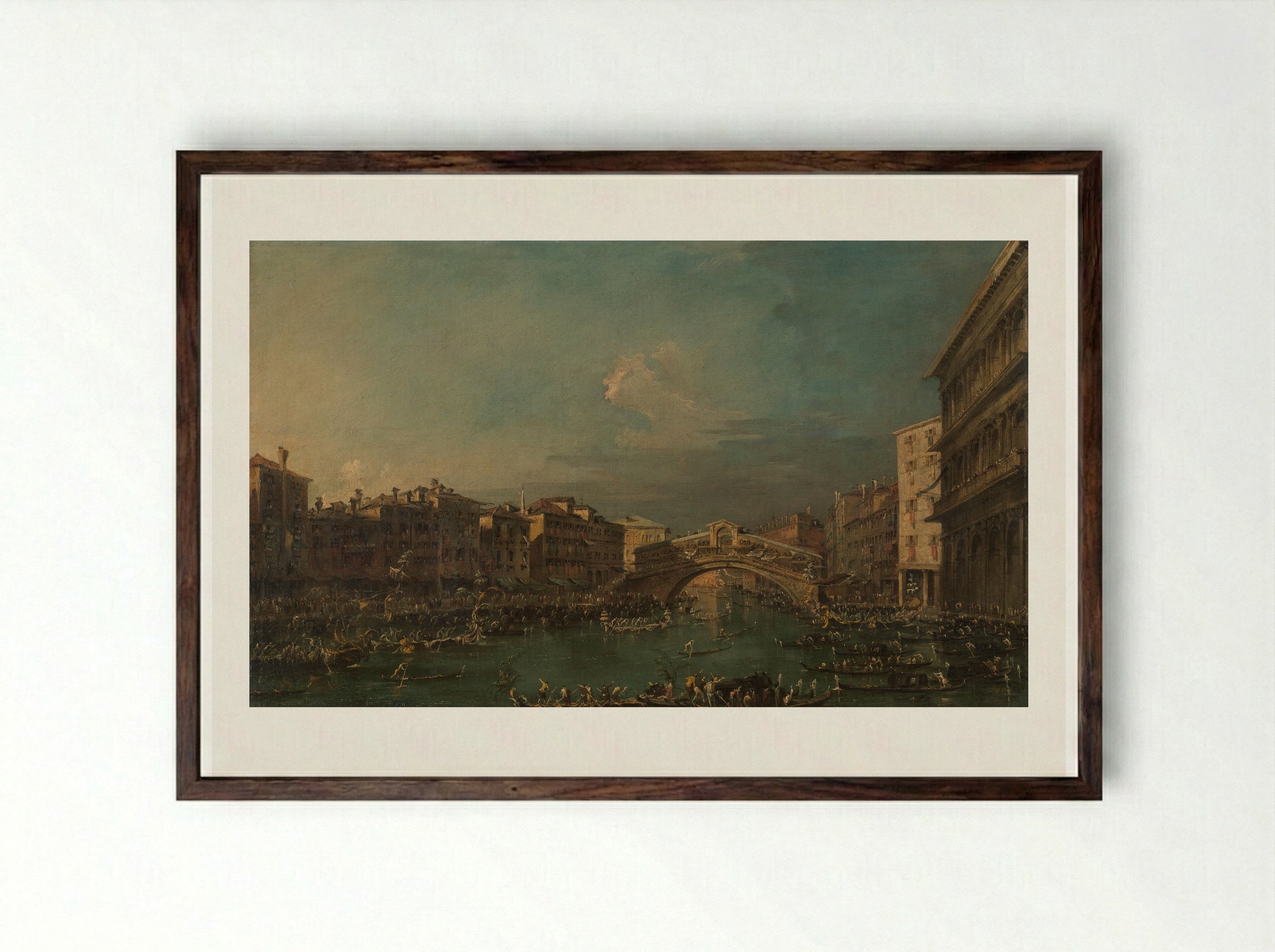 Regatta on the Grand Canal near the Rialto Bridge - Francesco Guardi - Framed Print Dark Wood