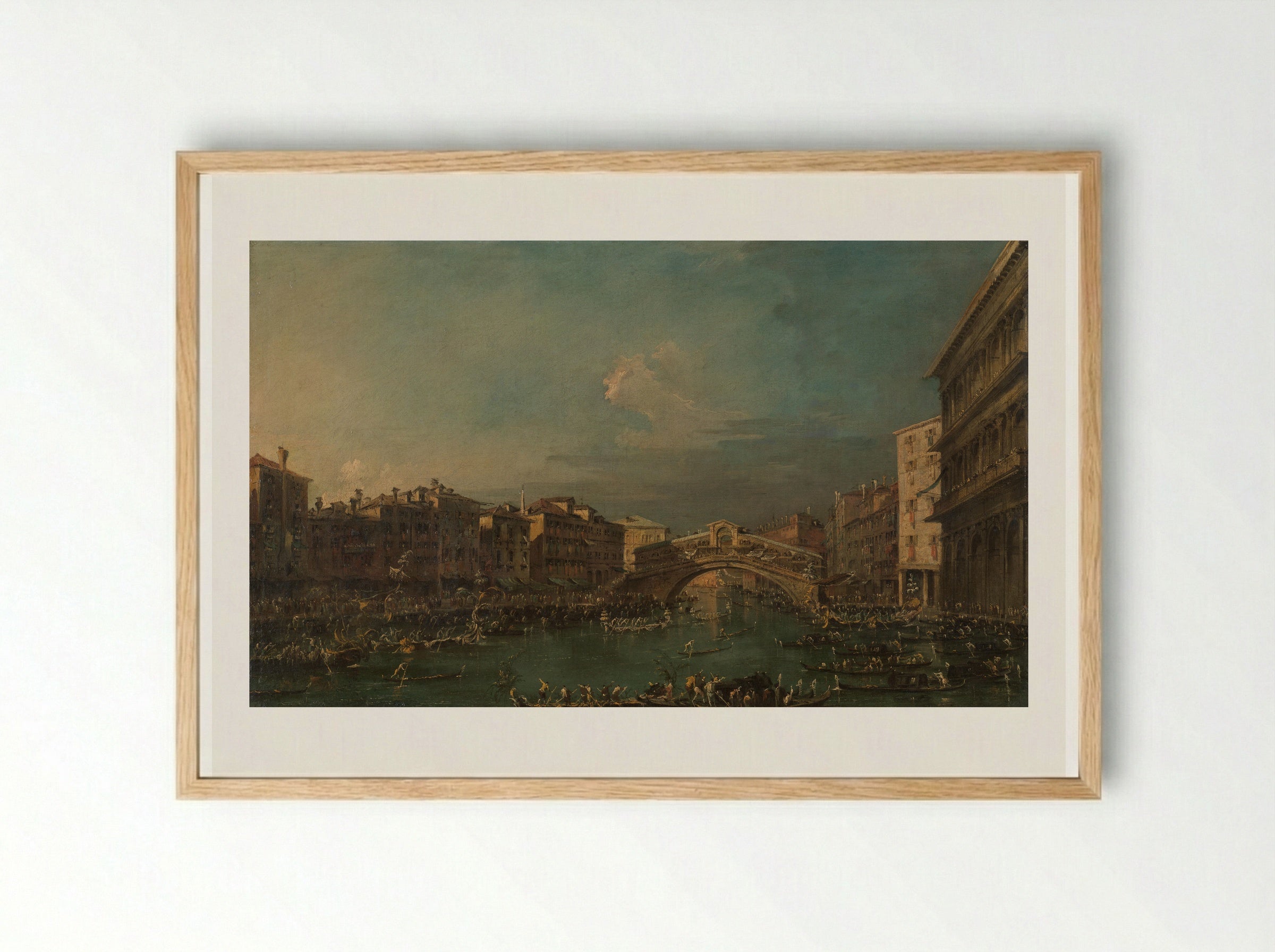 Regatta on the Grand Canal near the Rialto Bridge - Francesco Guardi - Framed Print Wood