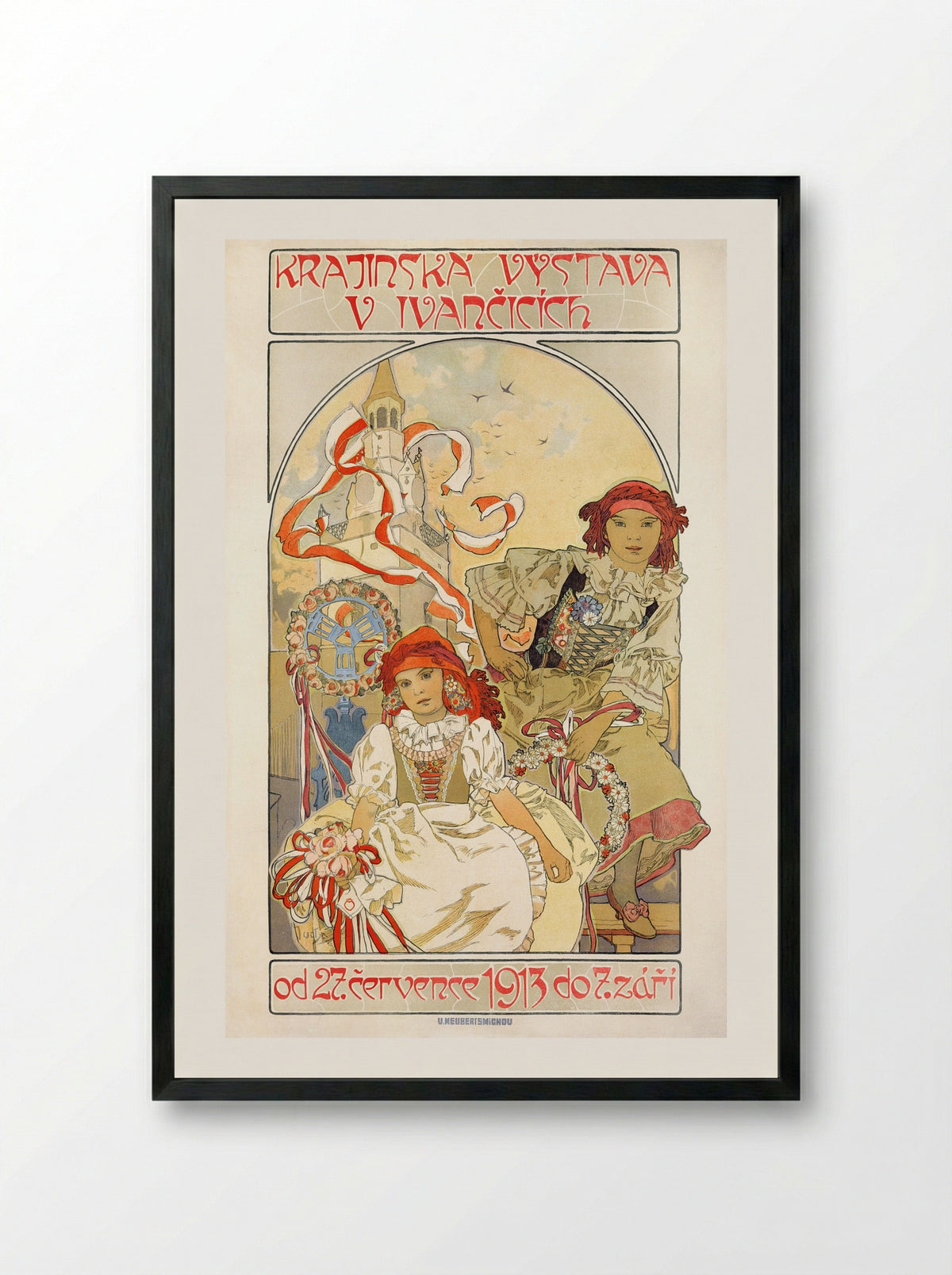 Regional Exhibition in Ivancice - Alphonse Mucha - Framed Print Black