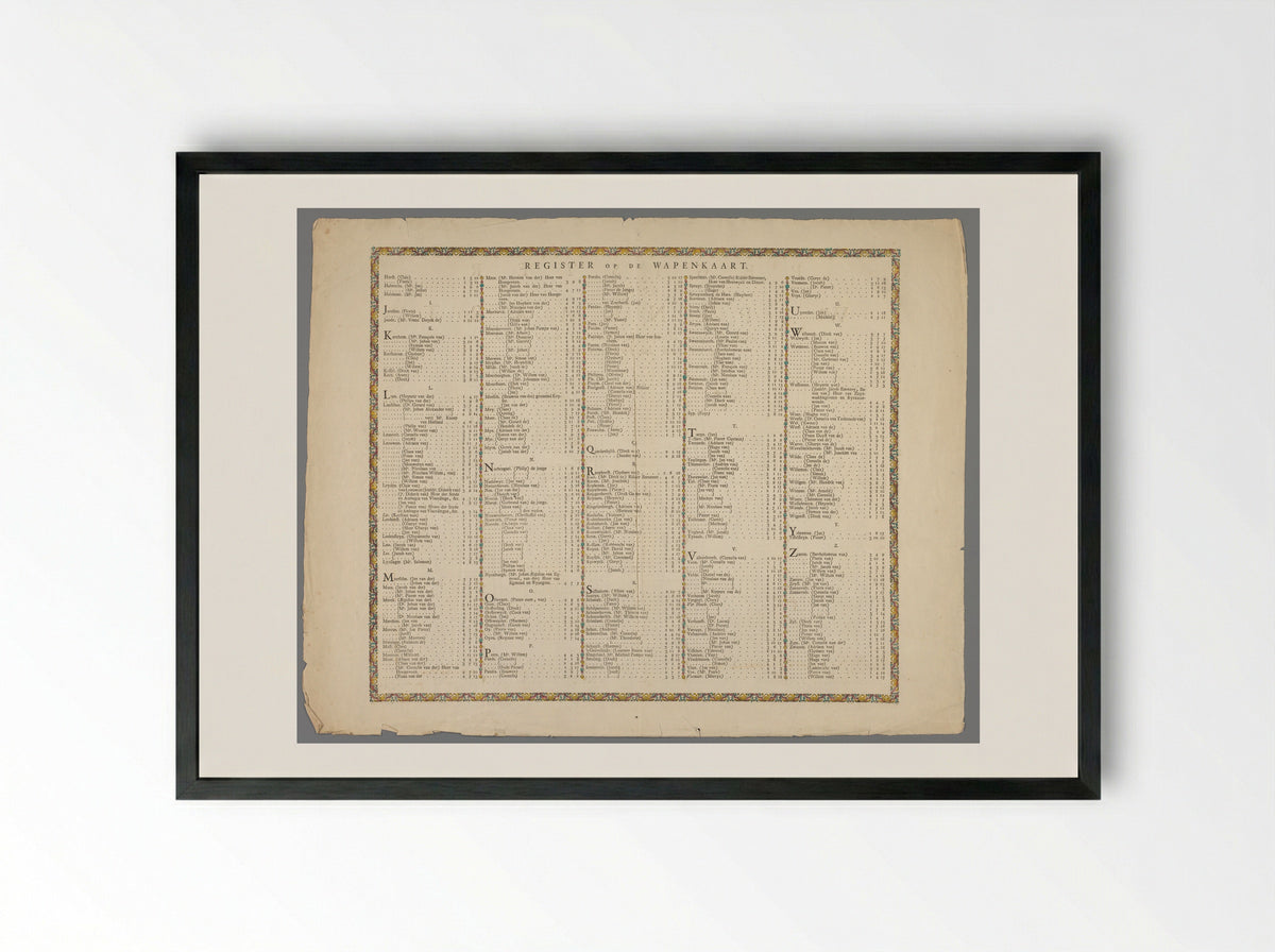Register van de wapenkaart van de heren veertigen van de stad Leiden - Cornelis de Pecker - Framed Print Black