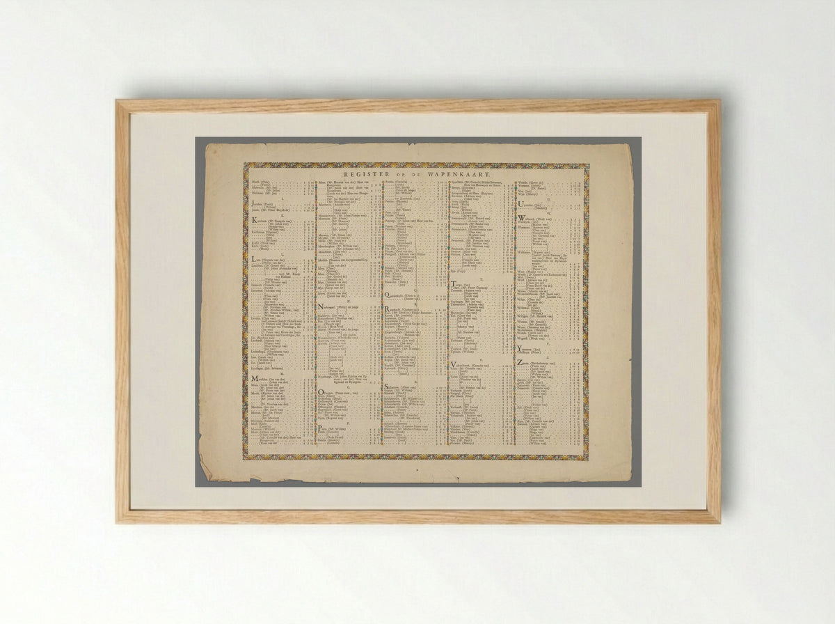 Register van de wapenkaart van de heren veertigen van de stad Leiden - Cornelis de Pecker - Framed Print Wood