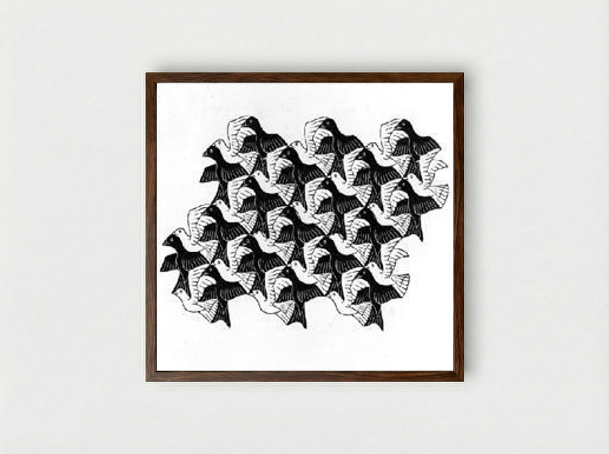 Regular Division of the Plane with Birds - M.C. Escher - Framed Print Dark Wood