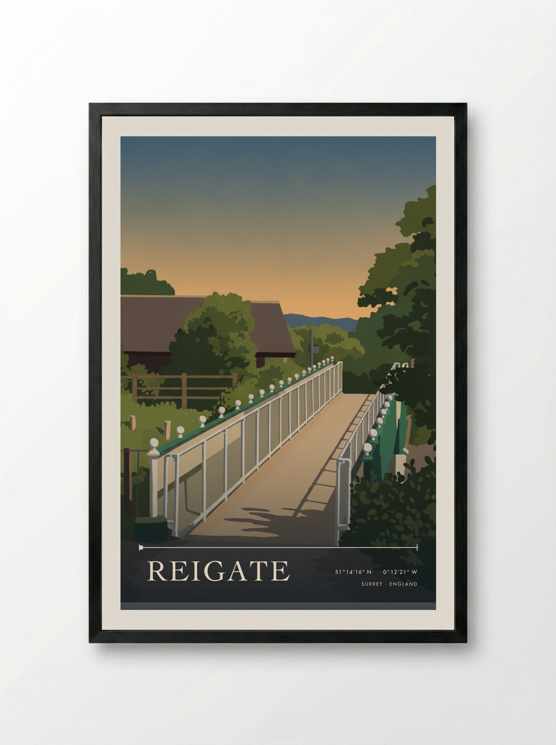 Reigate Surrey England Travel Poster - Framed Print Black