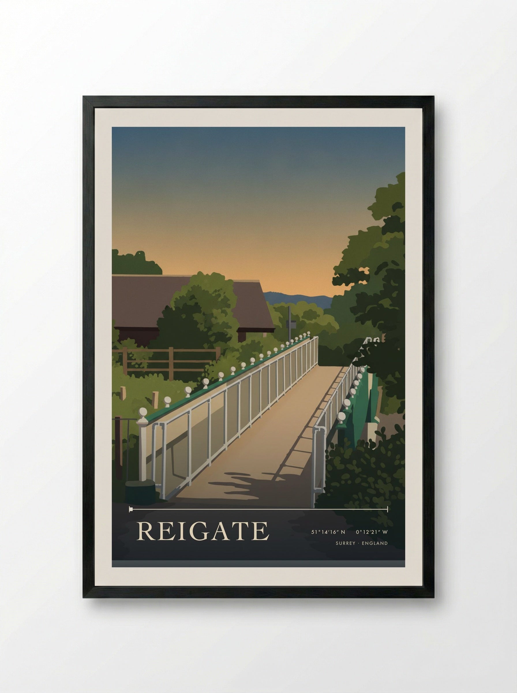 Reigate Surrey England Travel Poster - Framed Print Black