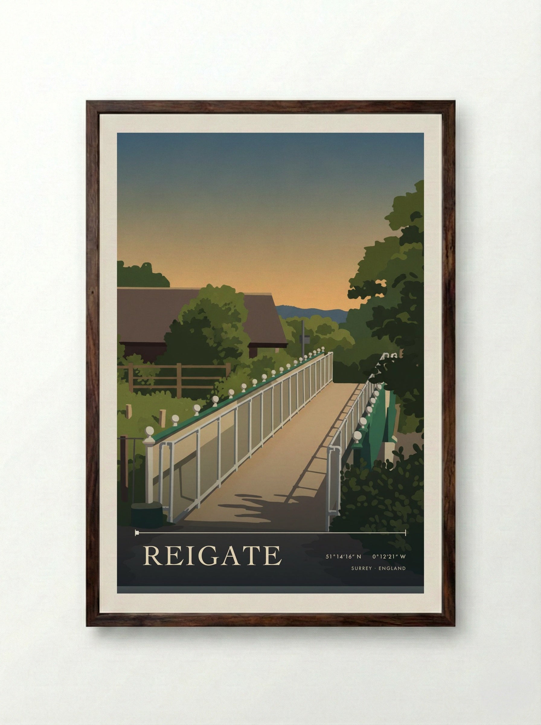 Reigate Surrey England Travel Poster - Framed Print Dark Wood