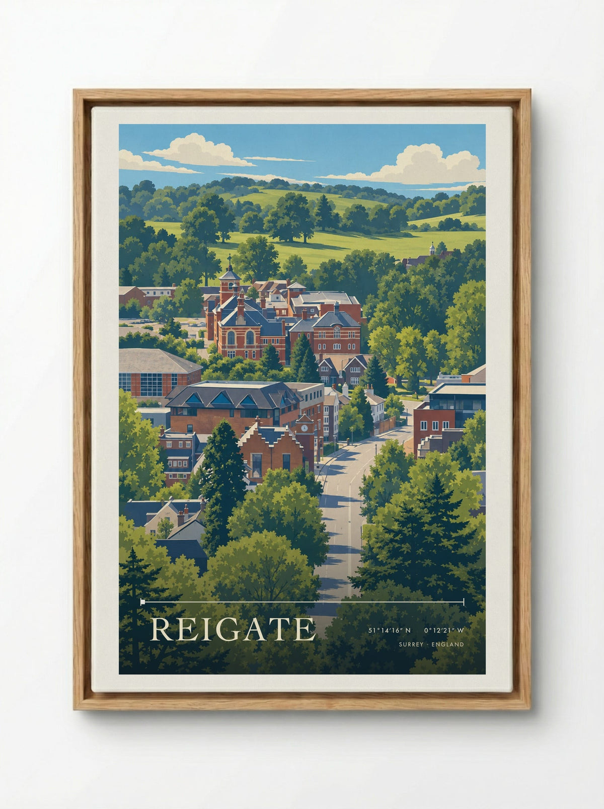 Reigate, Surrey | Travel Poster - Framed Canvas Wood