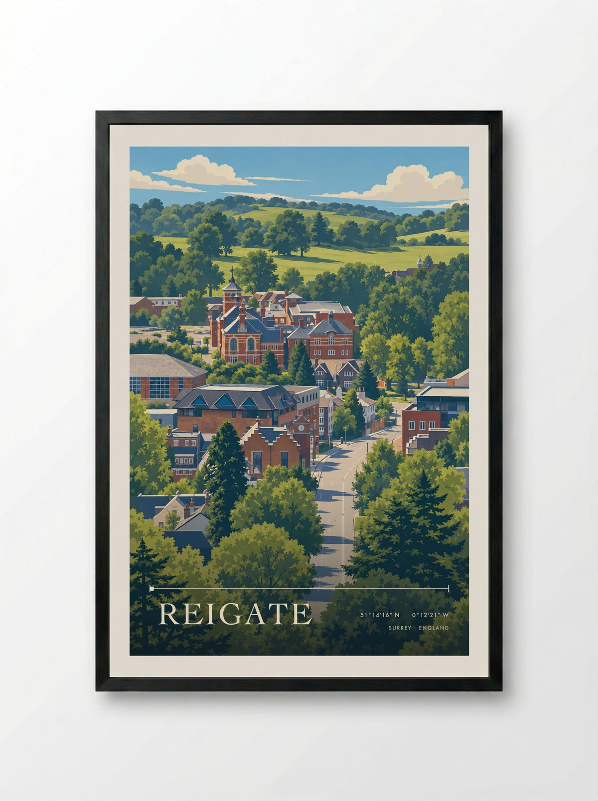 Reigate, Surrey | Travel Poster - Framed Print Black