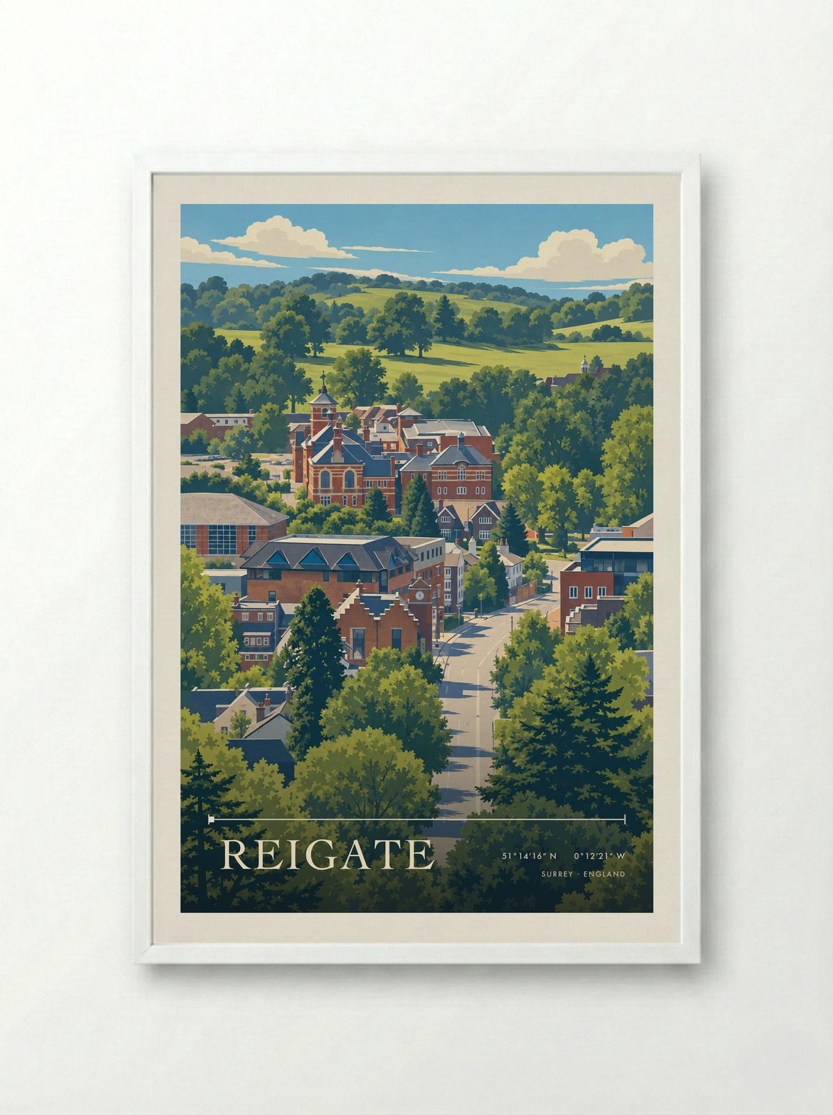 Reigate, Surrey | Travel Poster - Framed Print White