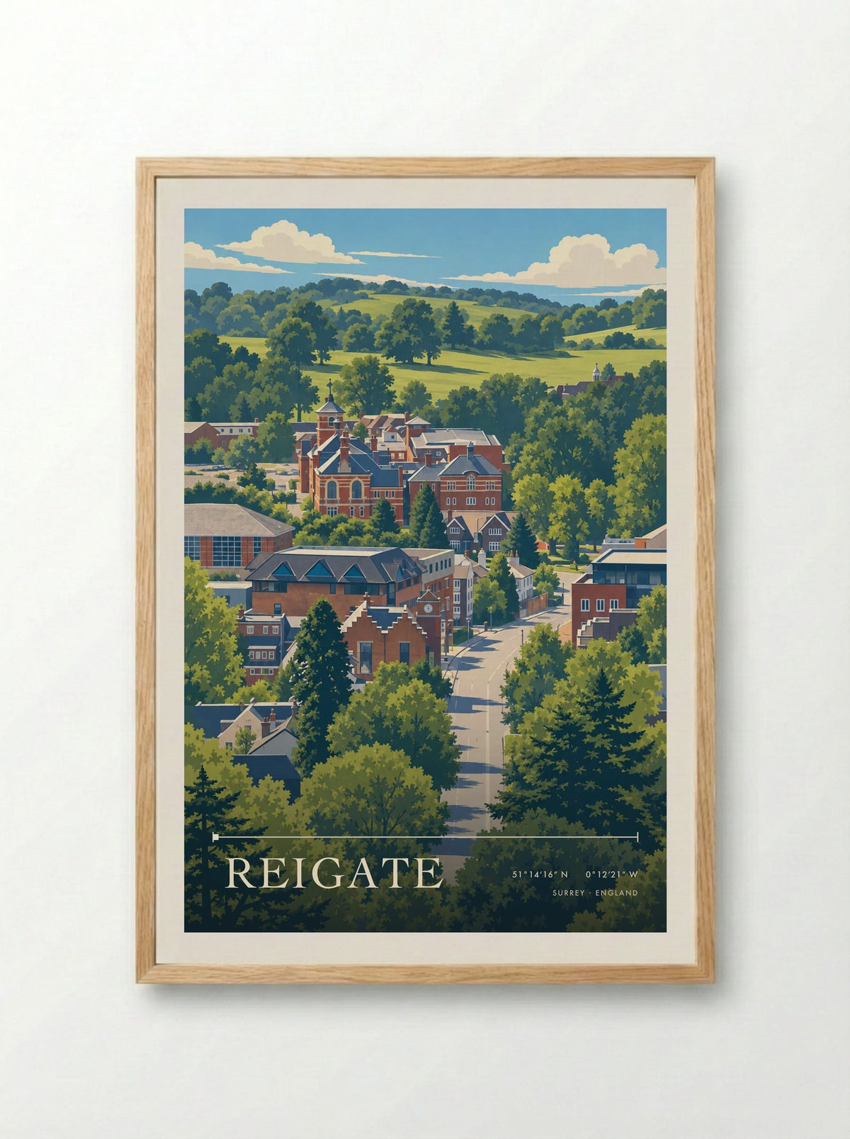 Reigate, Surrey | Travel Poster - Framed Print Wood