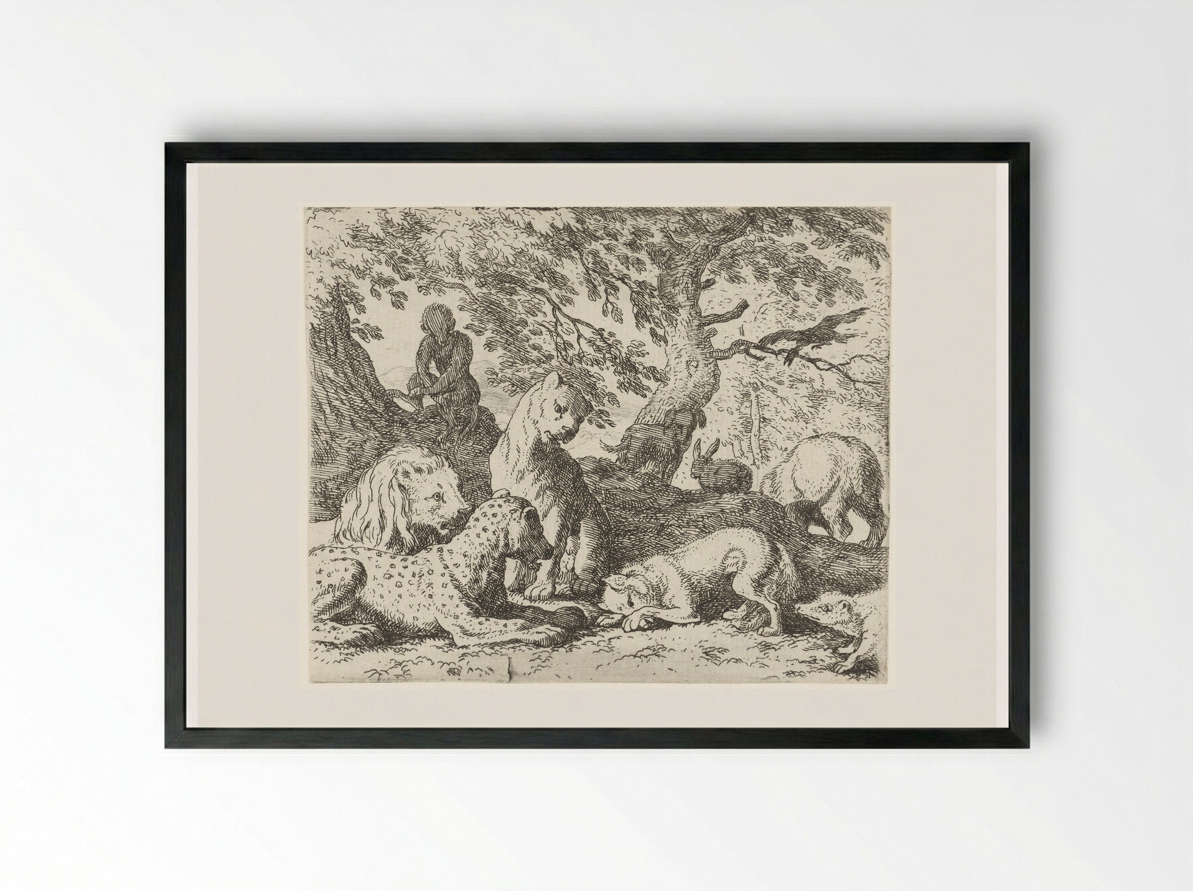 Reinaert beschrijft een onware samenzwering tegen koning Nobel - Allaert van Everdingen - Framed Print Black