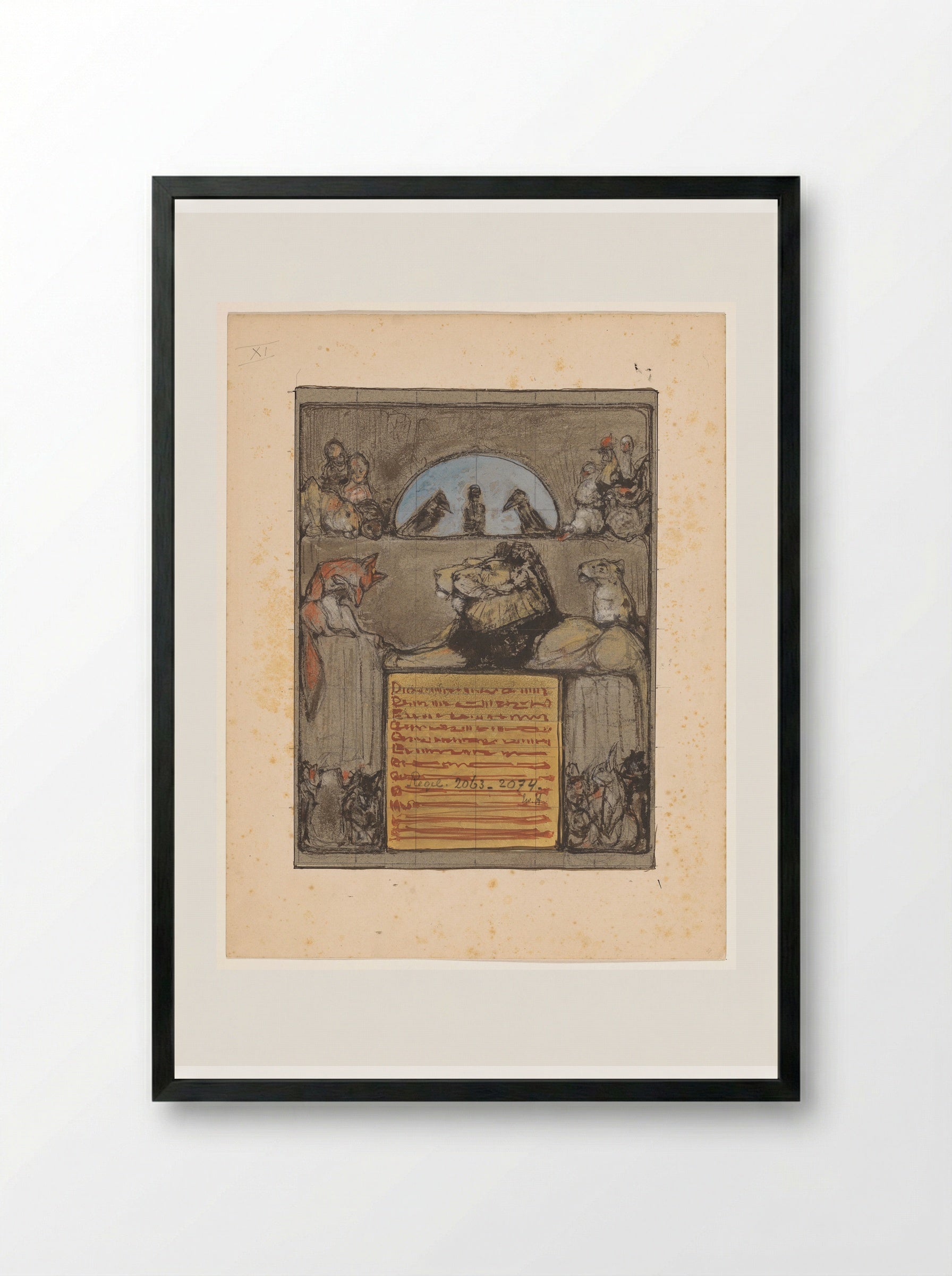 Reinaert buigt voor koning Nobel en de verzamelde dieren - Bernard Willem Wierink - Framed Print Black