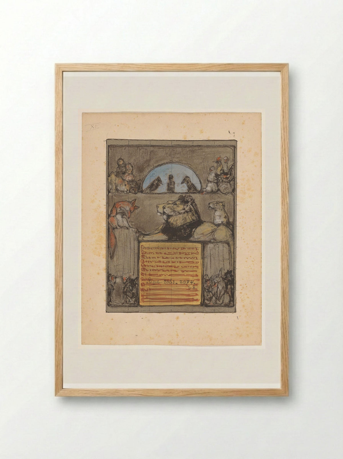Reinaert buigt voor koning Nobel en de verzamelde dieren - Bernard Willem Wierink - Framed Print Wood