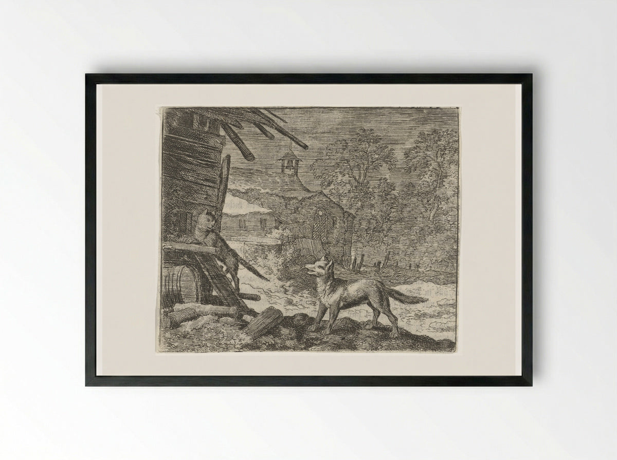 Reinaert de Vos misleidt Tibert de kat - Allaert van Everdingen - Framed Print Black