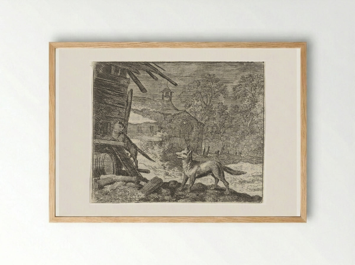 Reinaert de Vos misleidt Tibert de kat - Allaert van Everdingen - Framed Print Wood