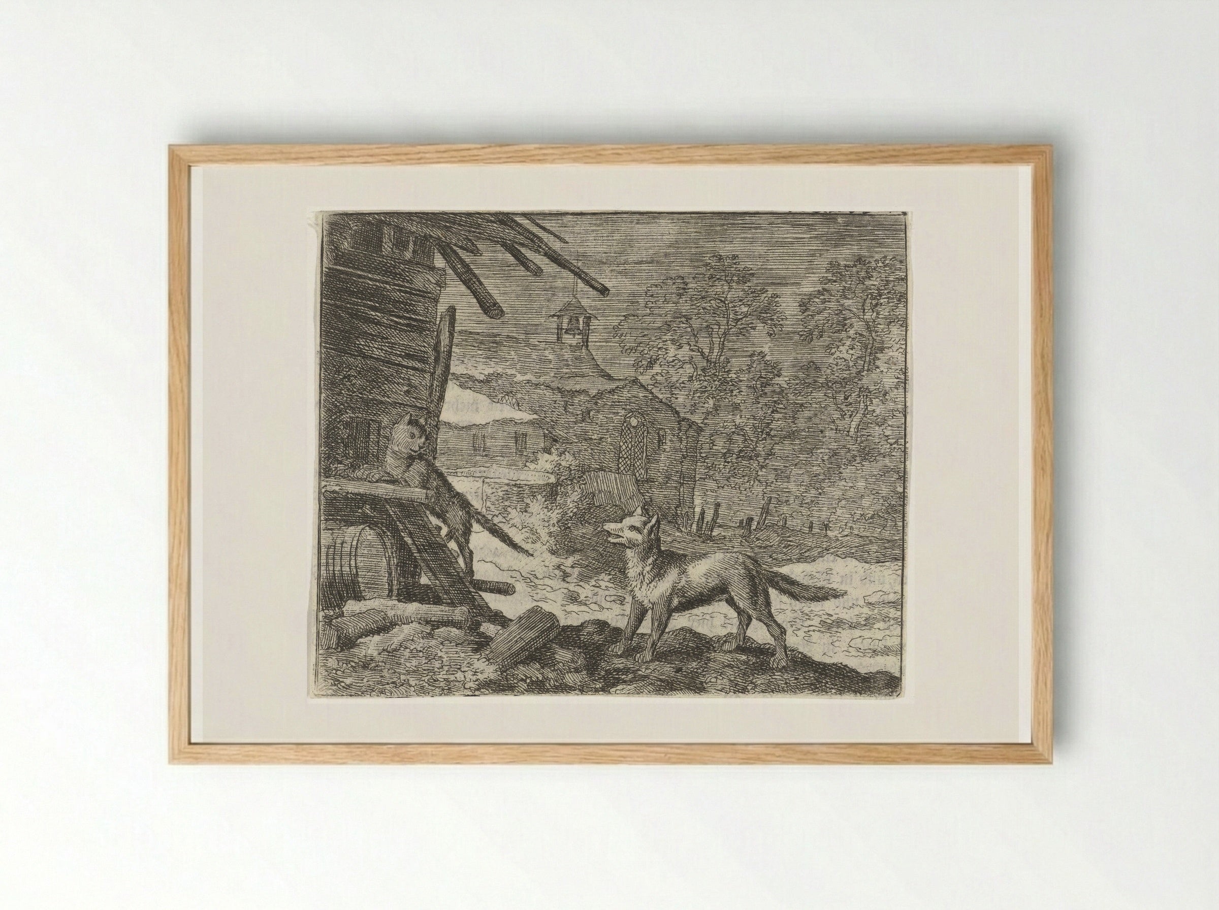 Reinaert de Vos misleidt Tibert de kat - Allaert van Everdingen - Framed Print Wood