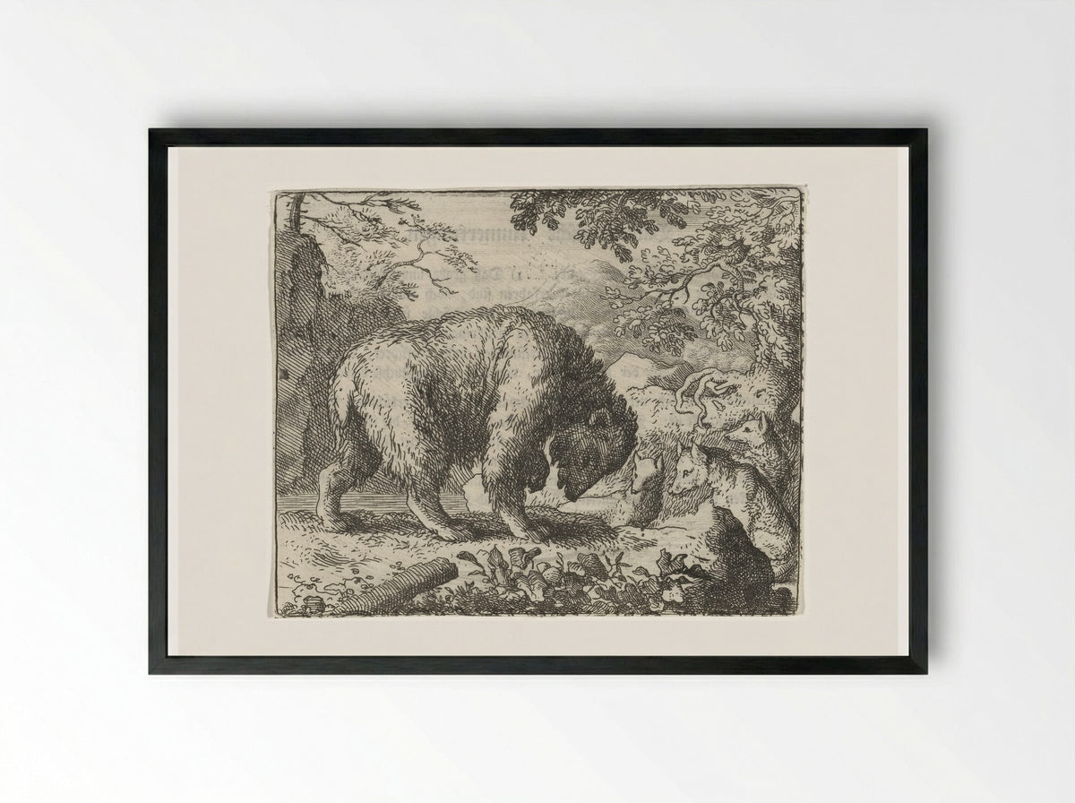 Reinaert de vos belooft Bruun de beer honing - Allaert van Everdingen - Framed Print Black