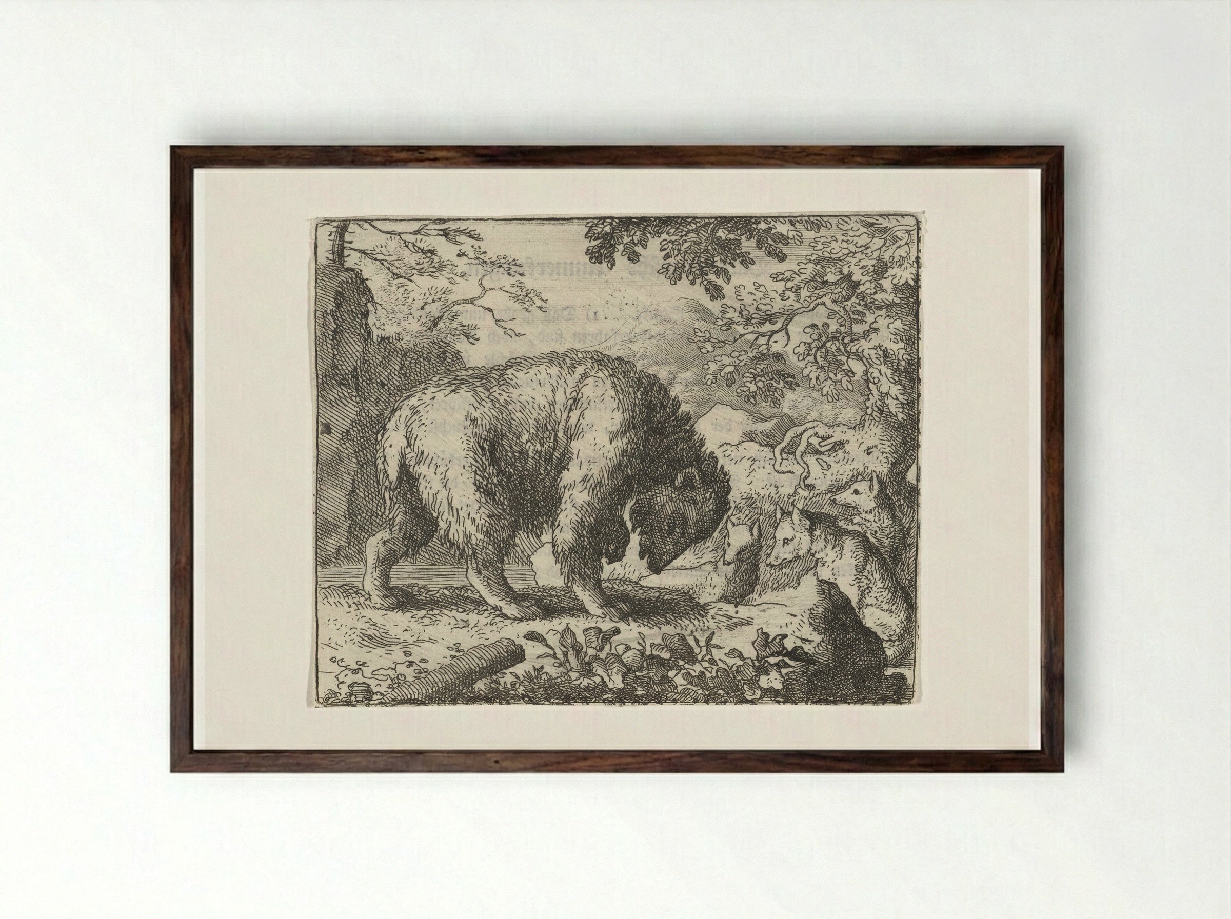 Reinaert de vos belooft Bruun de beer honing - Allaert van Everdingen - Framed Print Dark Wood