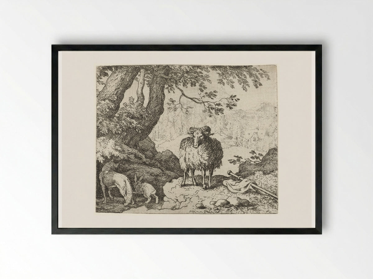 Reinaert de vos bij zijn hol - Allaert van Everdingen - Framed Print Black