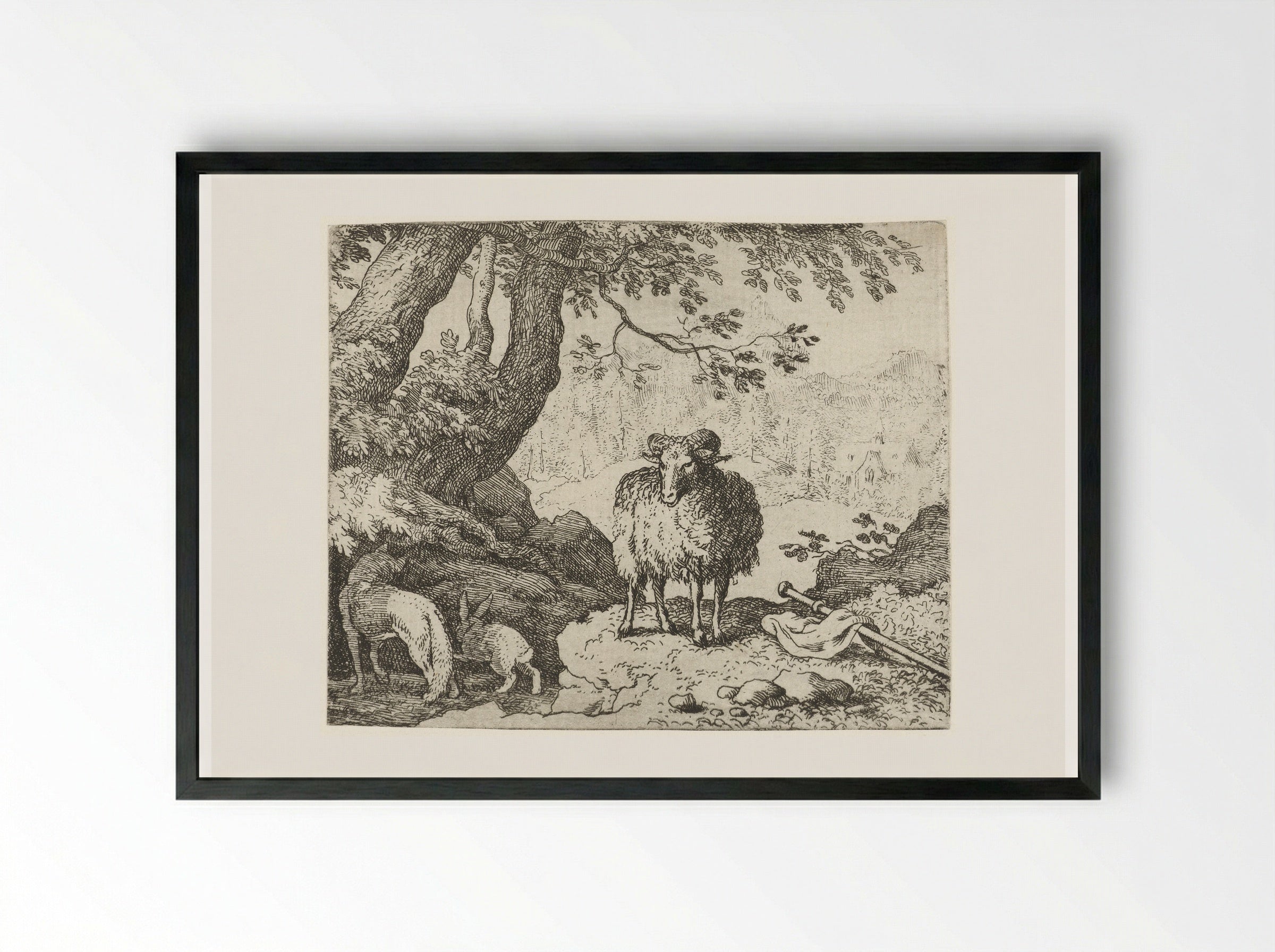 Reinaert de vos bij zijn hol - Allaert van Everdingen - Framed Print Black