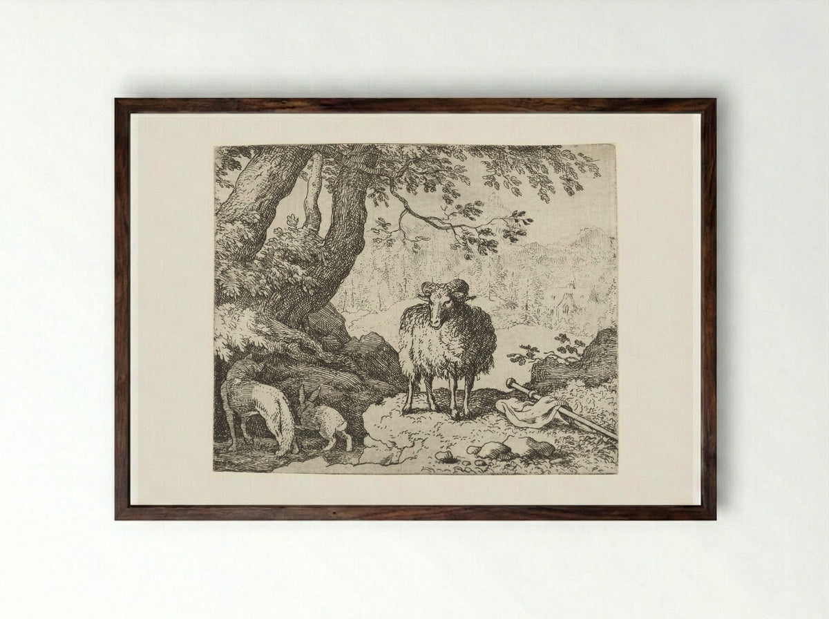 Reinaert de vos bij zijn hol - Allaert van Everdingen - Framed Print Dark Wood