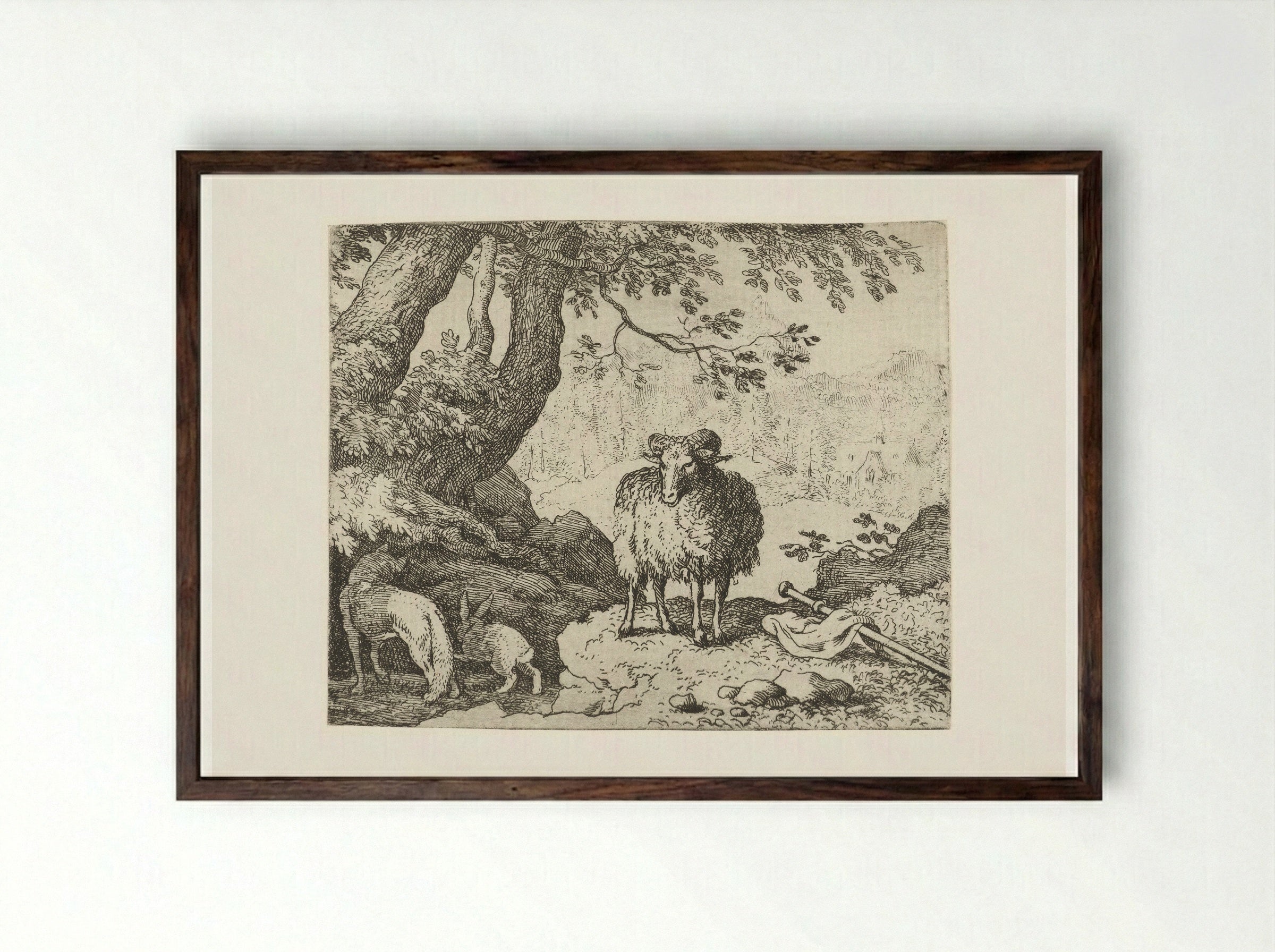 Reinaert de vos bij zijn hol - Allaert van Everdingen - Framed Print Dark Wood