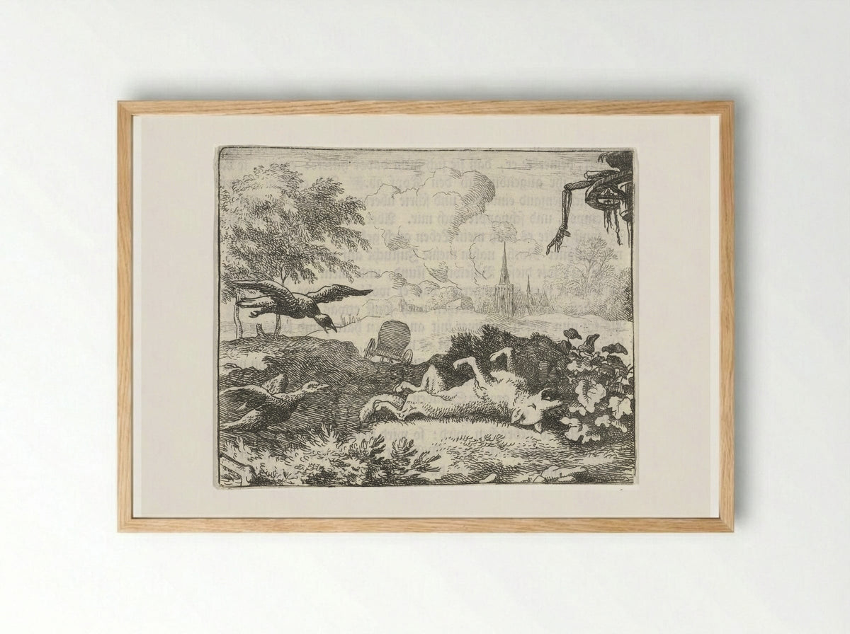 Reinaert de vos doet alsof hij dood is - Allaert van Everdingen - Framed Print Wood