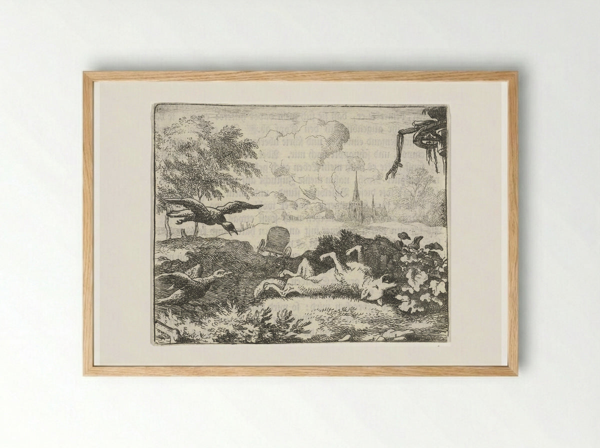 Reinaert de vos doet alsof hij dood is - Allaert van Everdingen - Framed Print Wood