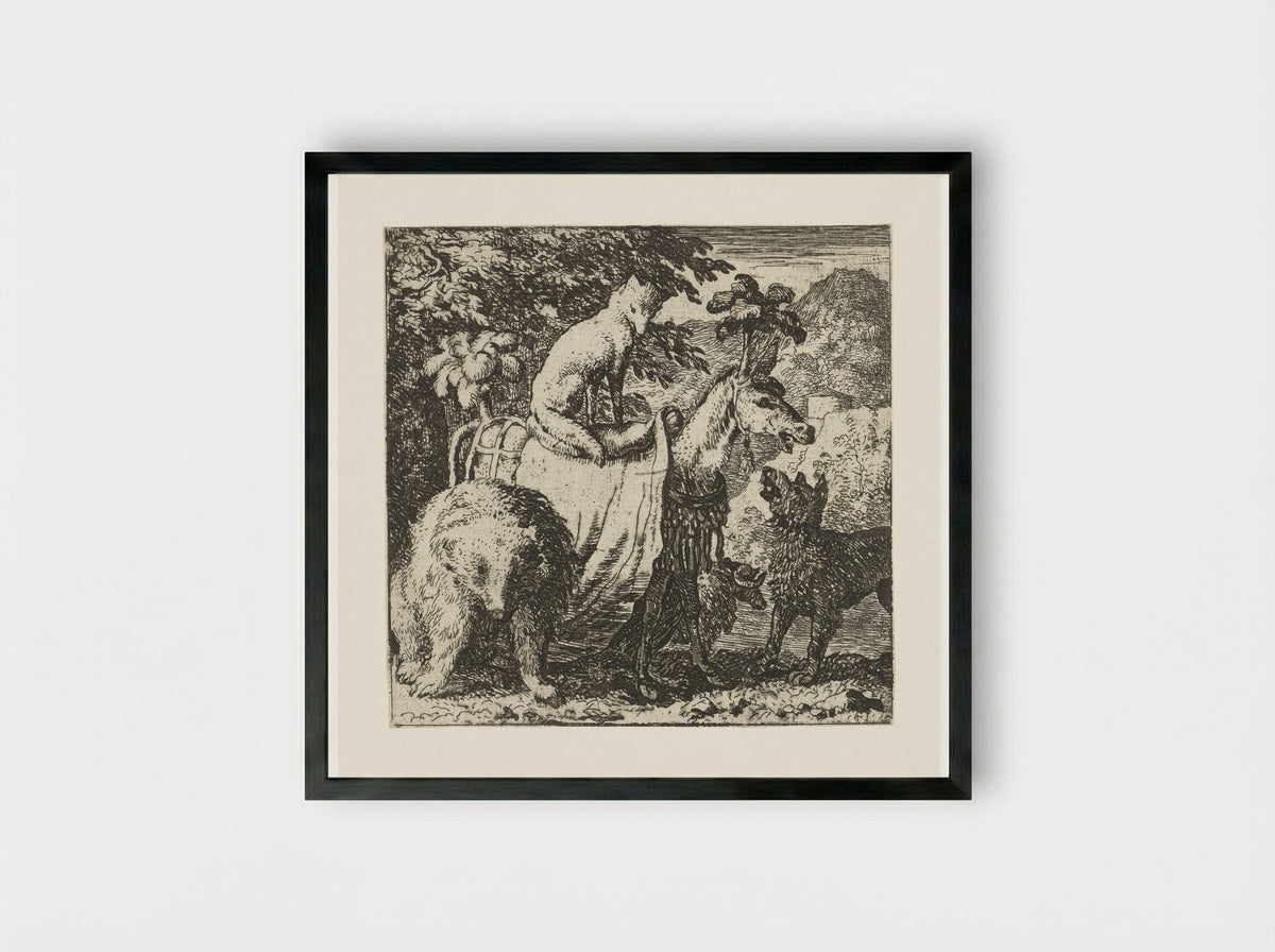 Reinaert de vos en zijn maten - Allaert van Everdingen - Framed Print Black