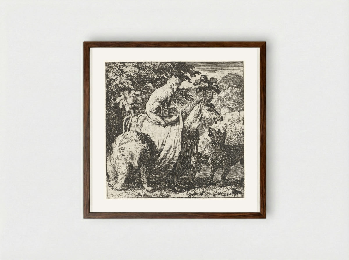 Reinaert de vos en zijn maten - Allaert van Everdingen - Framed Print Dark Wood