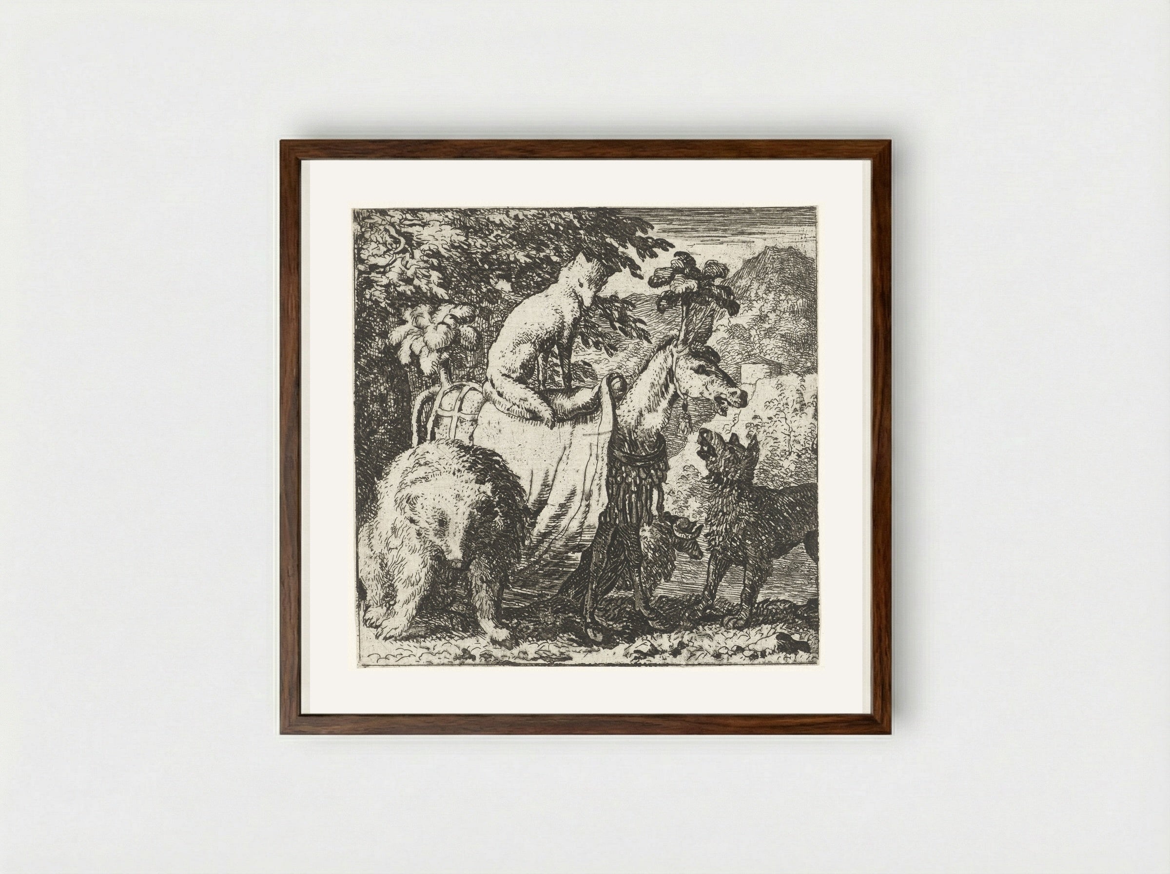 Reinaert de vos en zijn maten - Allaert van Everdingen - Framed Print Dark Wood