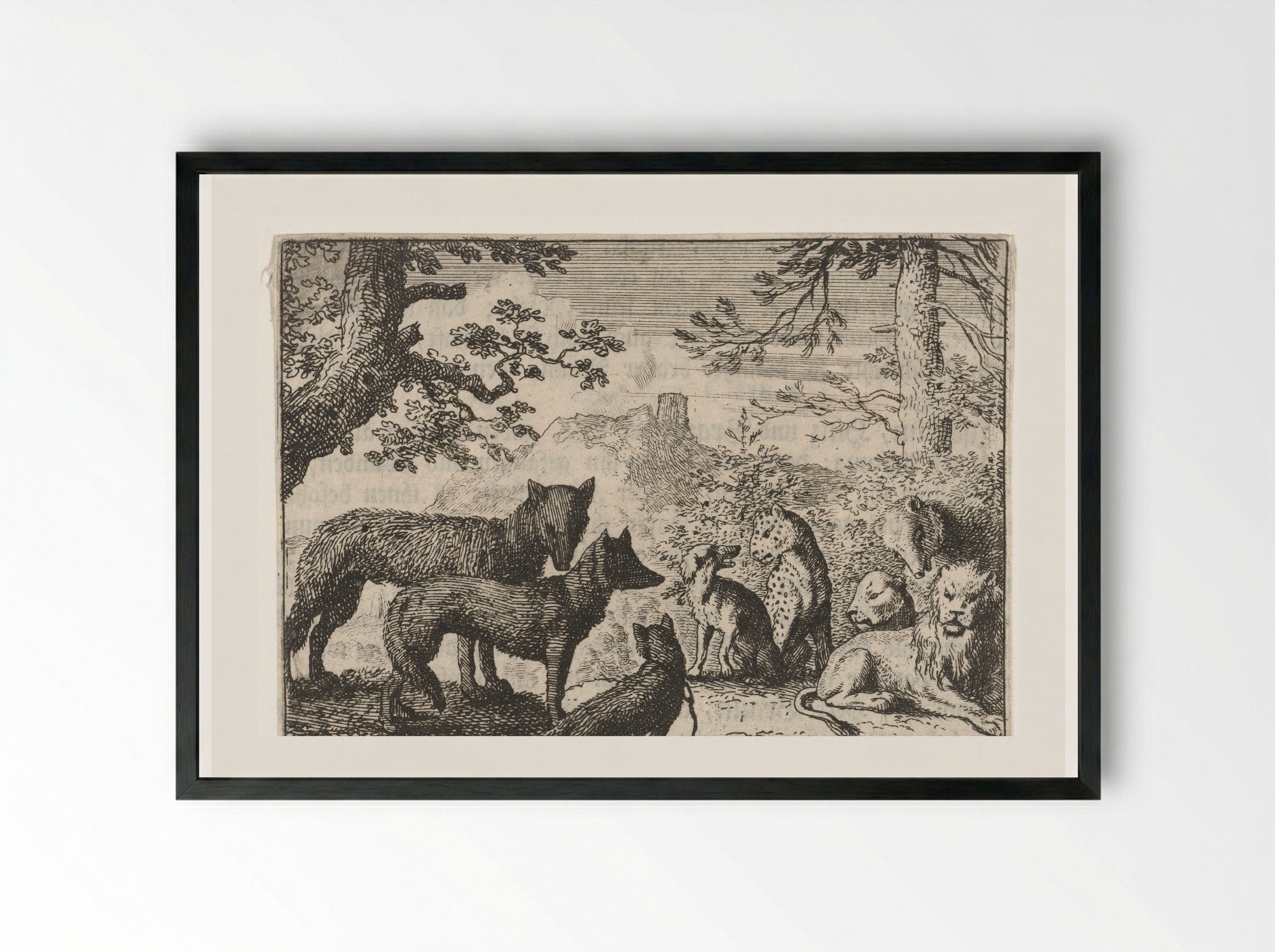 Reinaert de vos' familie verlaat het gerecht - Allaert van Everdingen - Framed Print Black