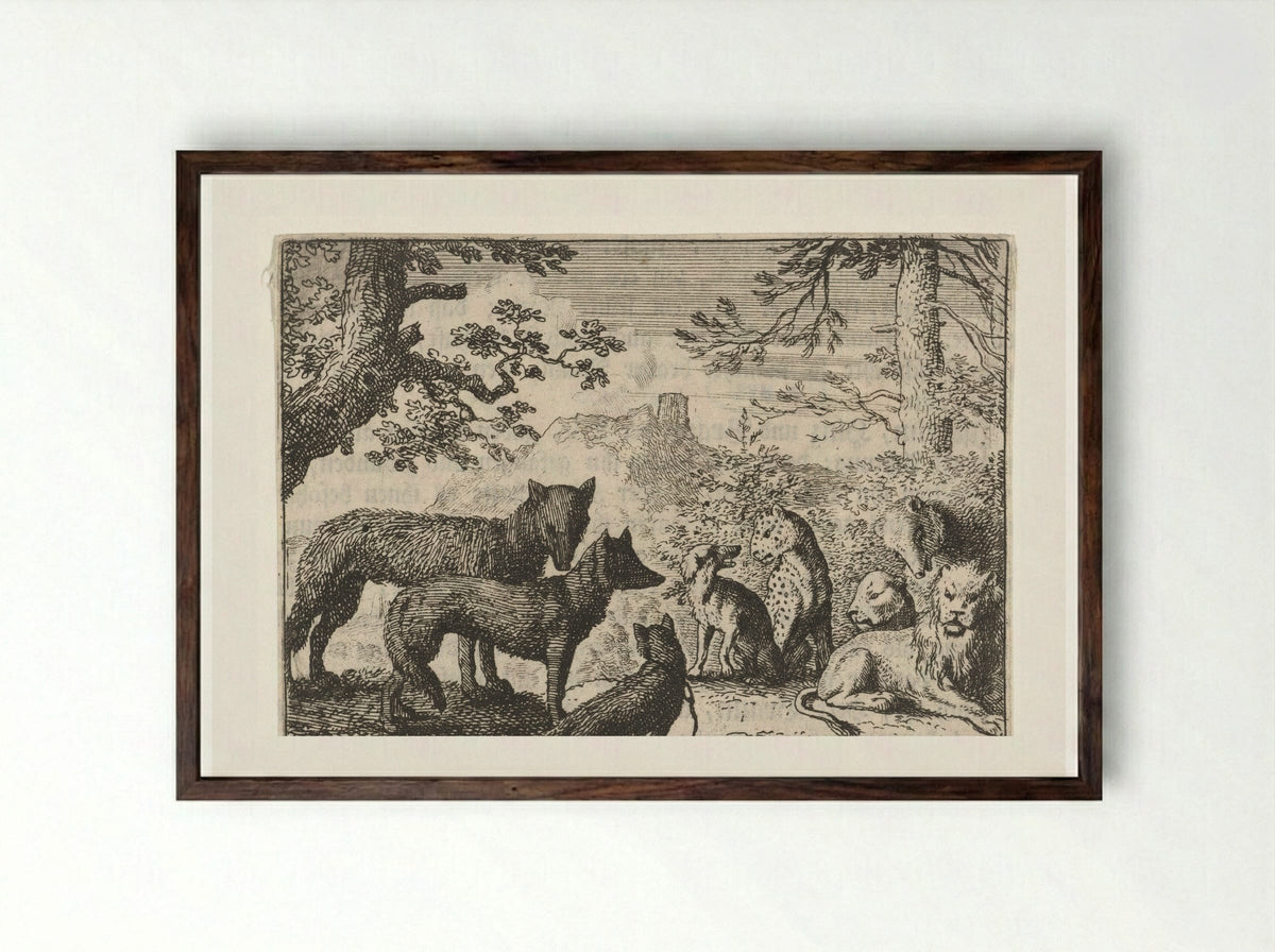 Reinaert de vos' familie verlaat het gerecht - Allaert van Everdingen - Framed Print Dark Wood