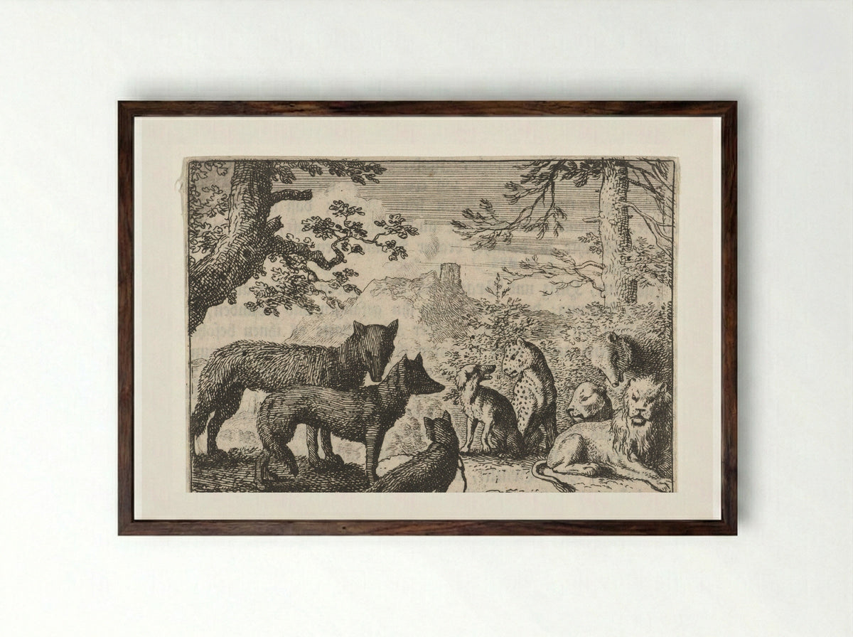 Reinaert de vos' familie verlaat het gerecht - Allaert van Everdingen - Framed Print Dark Wood