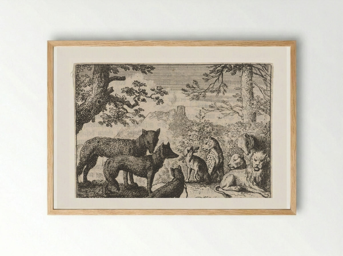 Reinaert de vos' familie verlaat het gerecht - Allaert van Everdingen - Framed Print Wood
