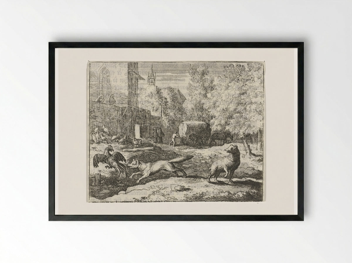 Reinaert de vos jaagt op hanen - Allaert van Everdingen - Framed Print Black