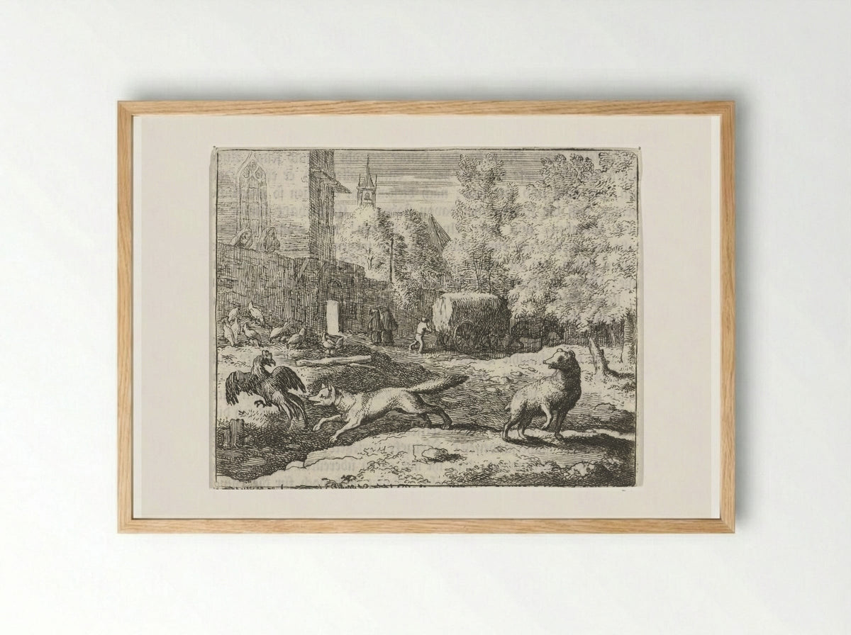 Reinaert de vos jaagt op hanen - Allaert van Everdingen - Framed Print Wood
