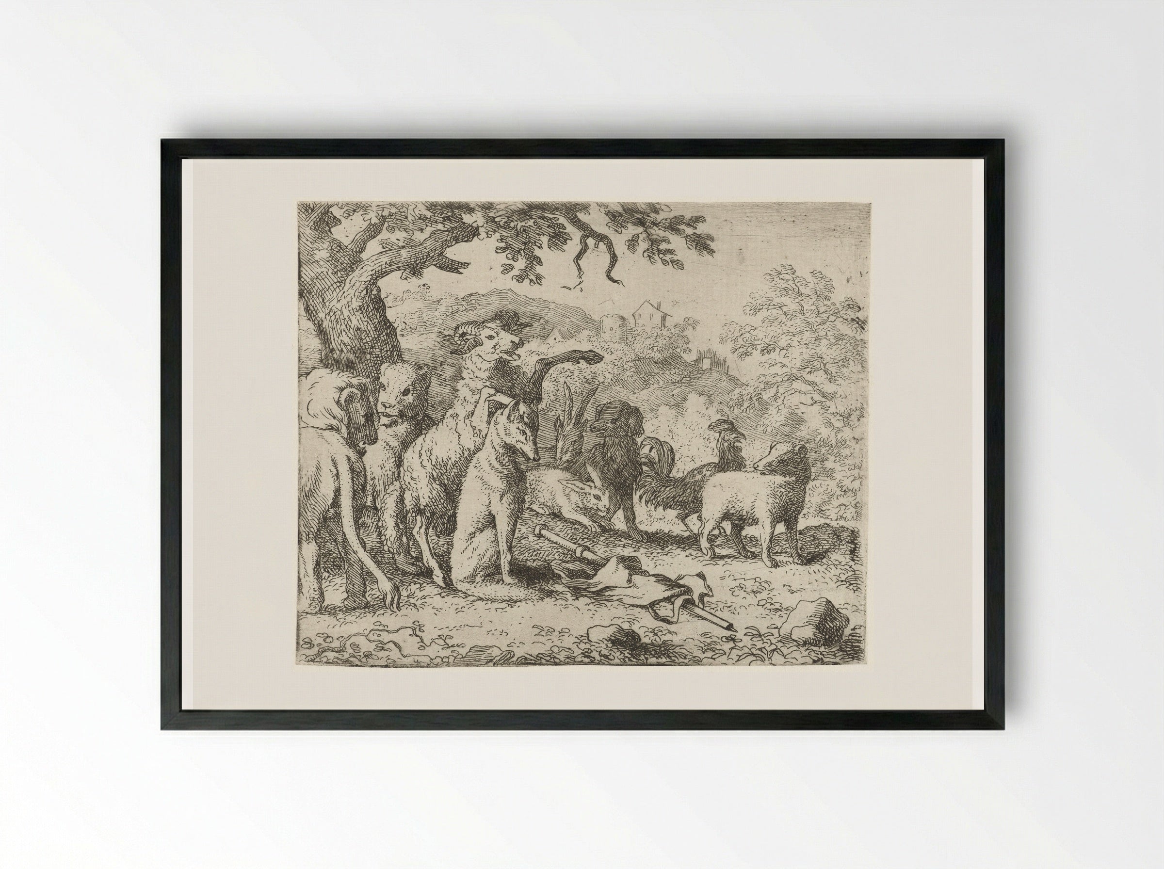 Reinaert de vos krijgt de zegen - Allaert van Everdingen - Framed Print Black