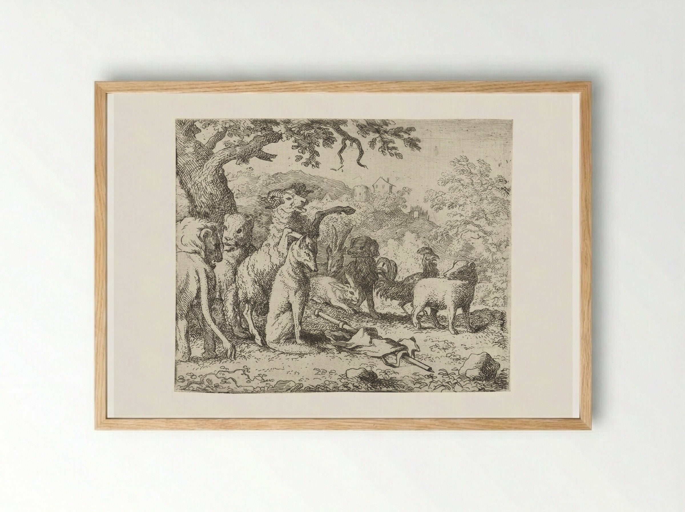 Reinaert de vos krijgt de zegen - Allaert van Everdingen - Framed Print Wood