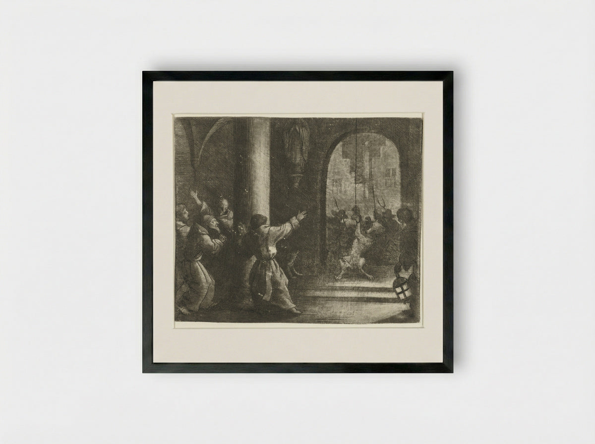 Reinaert de vos levert de wolf een streek - Allaert van Everdingen - Framed Print Black