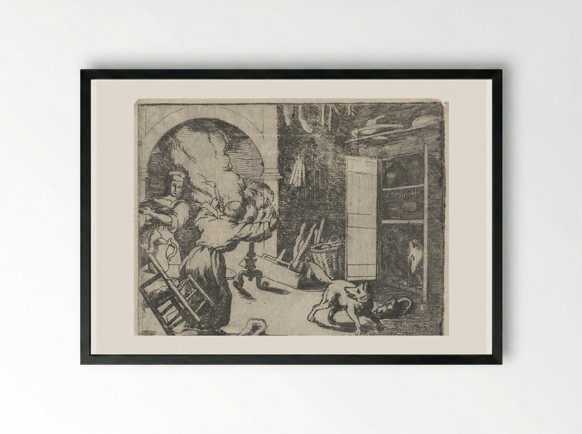 Reinaert de vos steelt een kapoen - Allaert van Everdingen - Framed Print Black