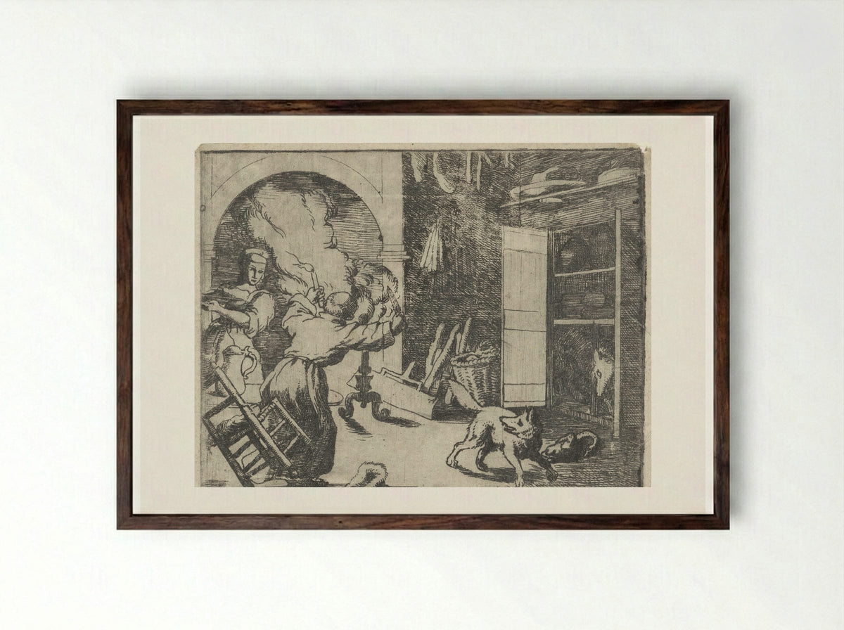 Reinaert de vos steelt een kapoen - Allaert van Everdingen - Framed Print Dark Wood