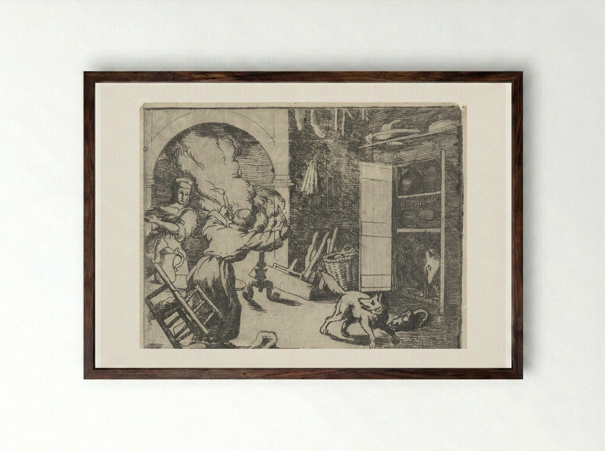 Reinaert de vos steelt een kapoen - Allaert van Everdingen - Framed Print Dark Wood