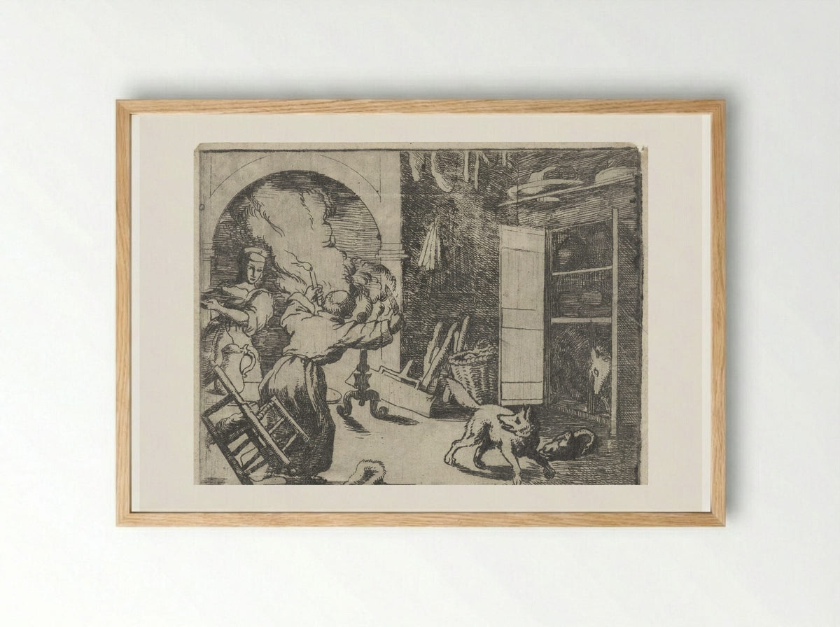 Reinaert de vos steelt een kapoen - Allaert van Everdingen - Framed Print Wood