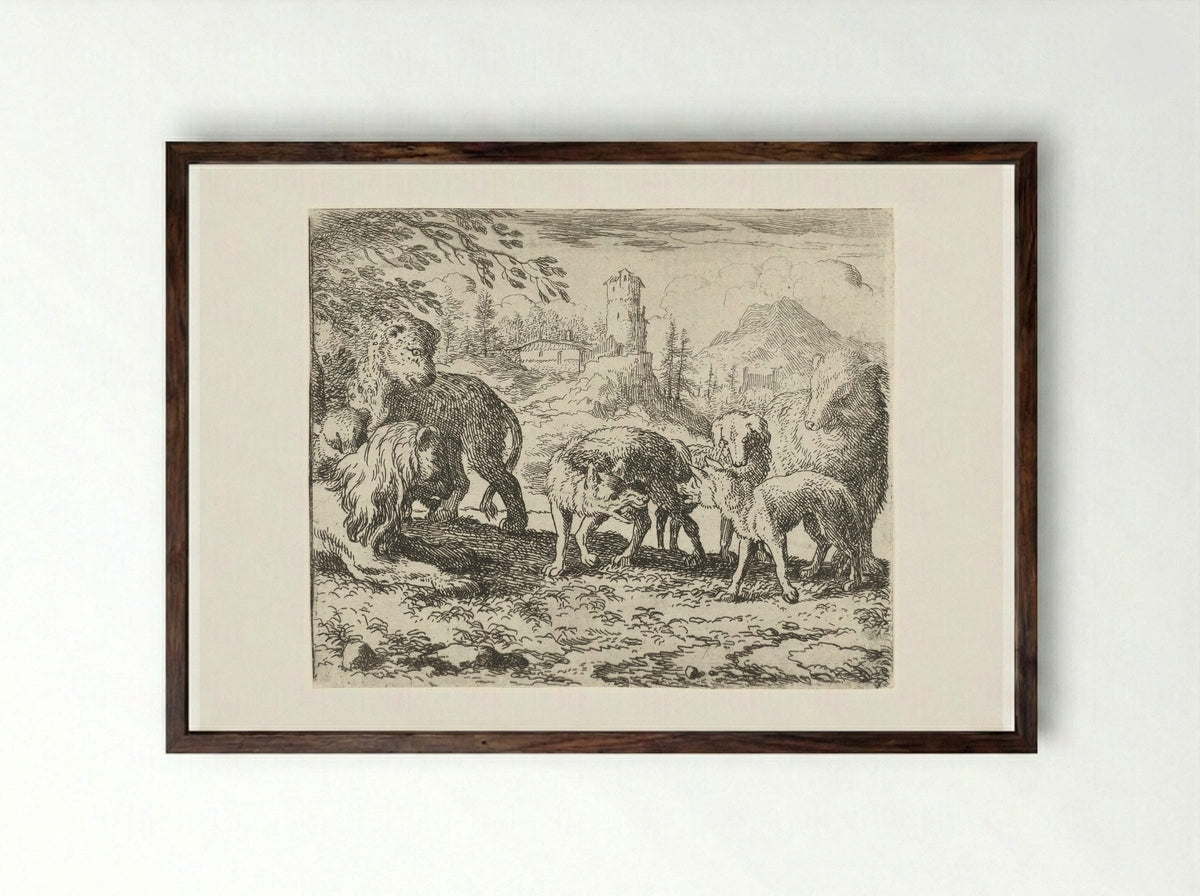 Reinaert de vos veroordeeld - Allaert van Everdingen - Framed Print Dark Wood