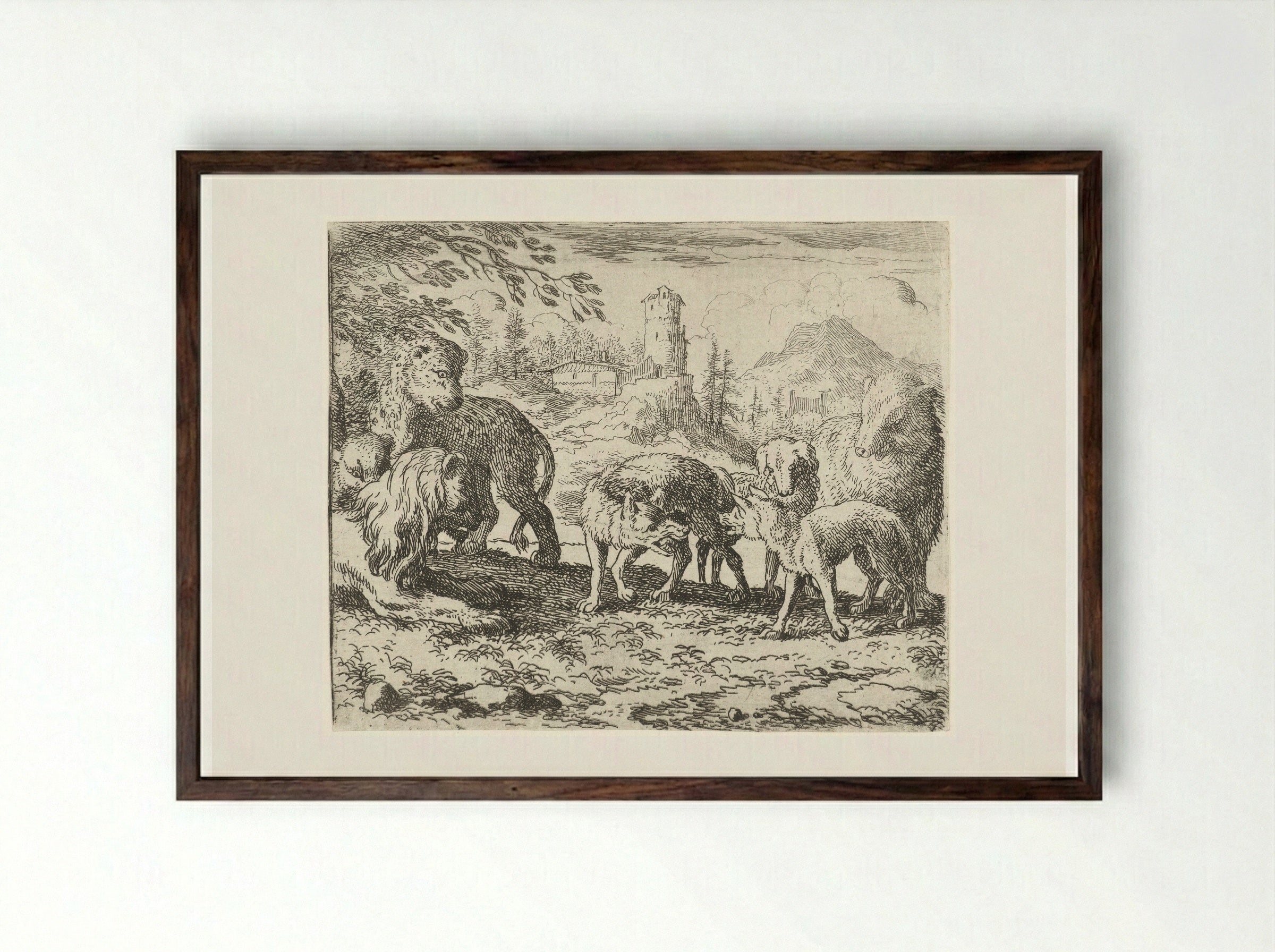 Reinaert de vos veroordeeld - Allaert van Everdingen - Framed Print Dark Wood
