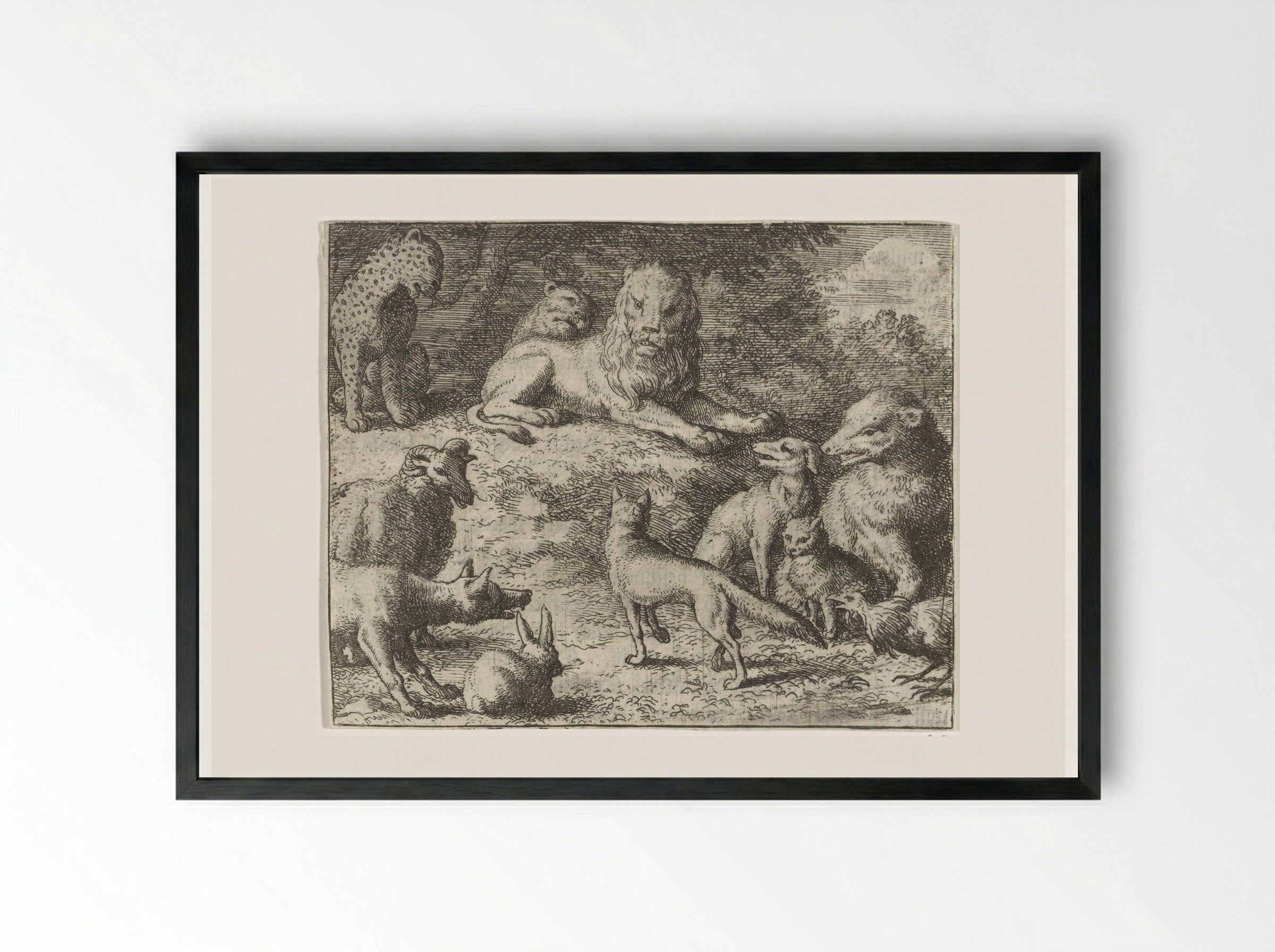 Reinaert de vos verschijnt voor het gerecht - Allaert van Everdingen - Framed Print Black