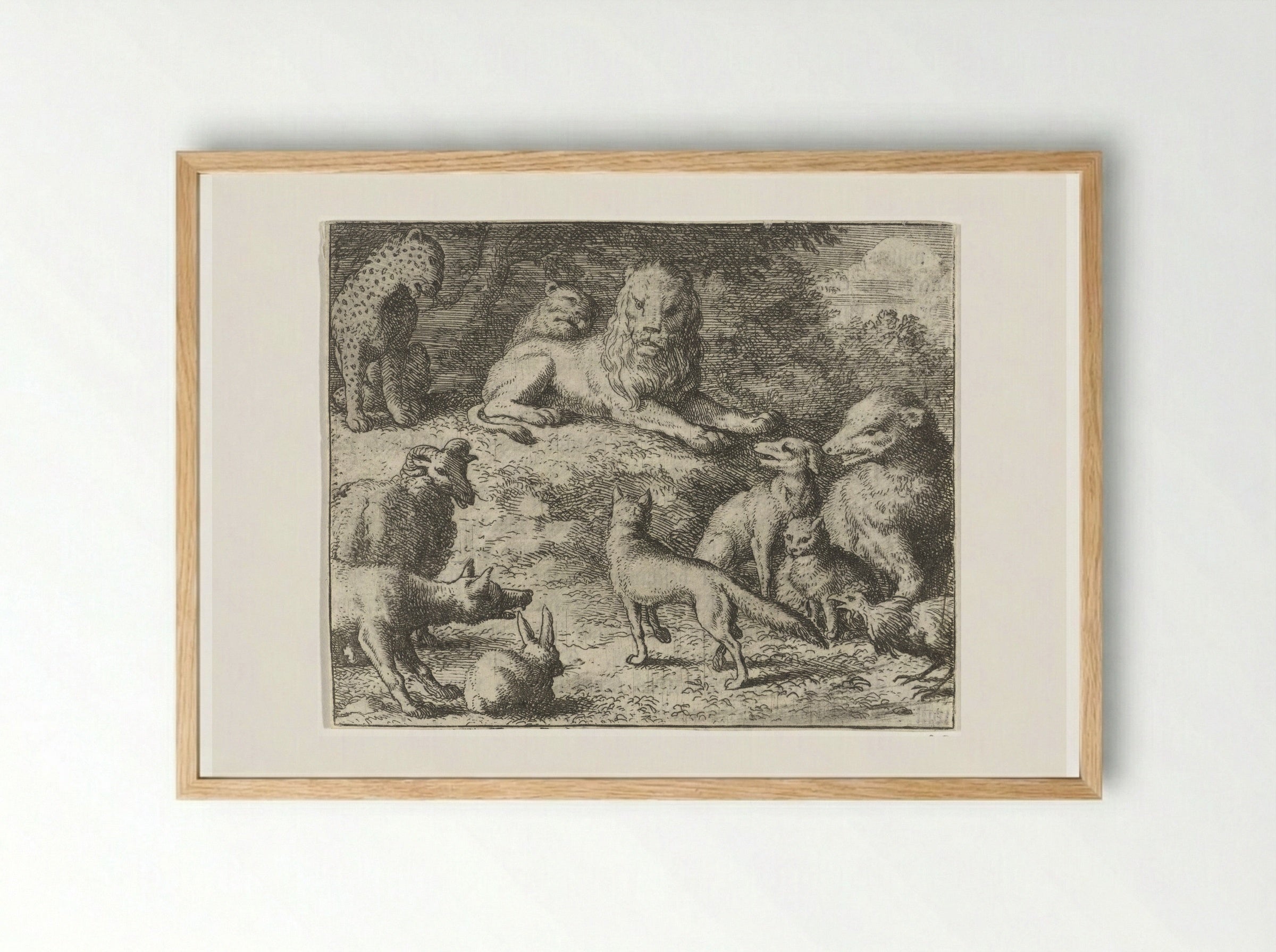 Reinaert de vos verschijnt voor het gerecht - Allaert van Everdingen - Framed Print Wood