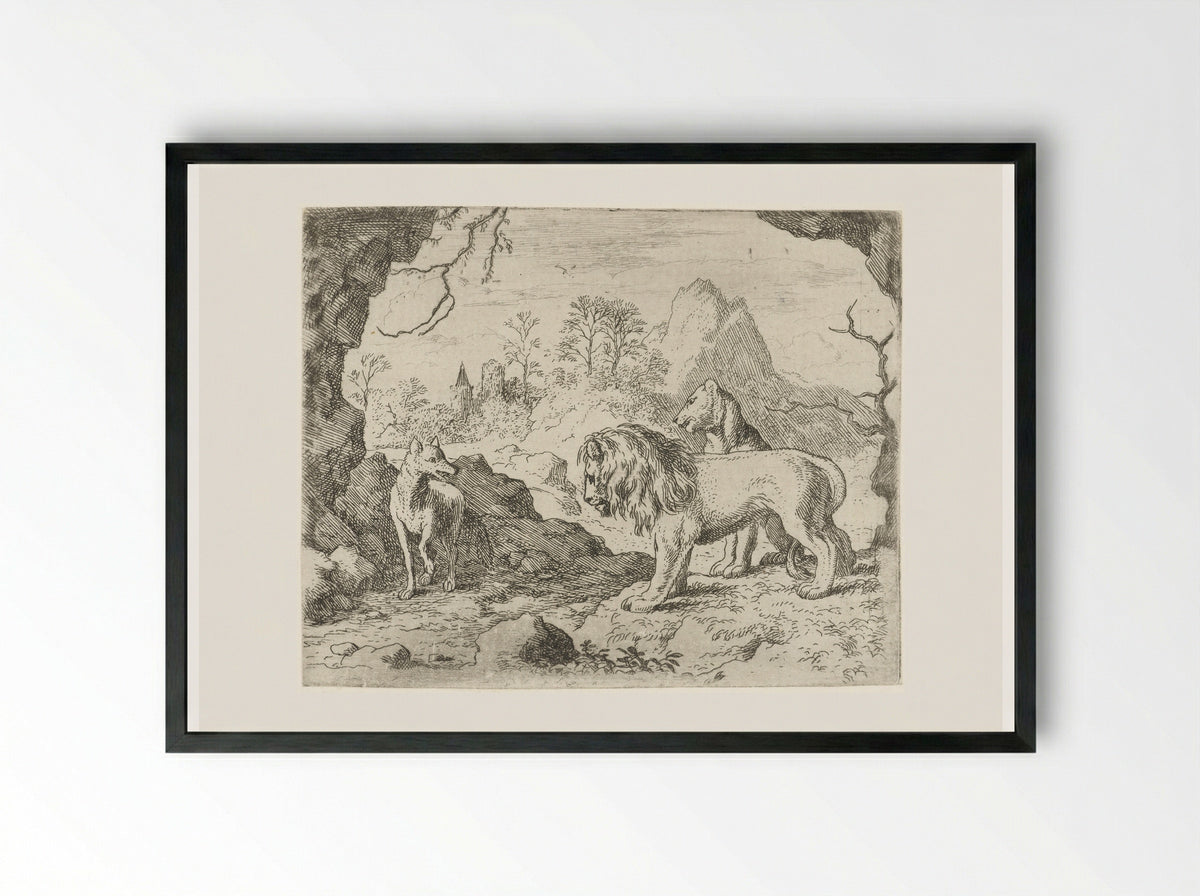 Reinaert de vos vertelt over de verborgen schat - Allaert van Everdingen - Framed Print Black
